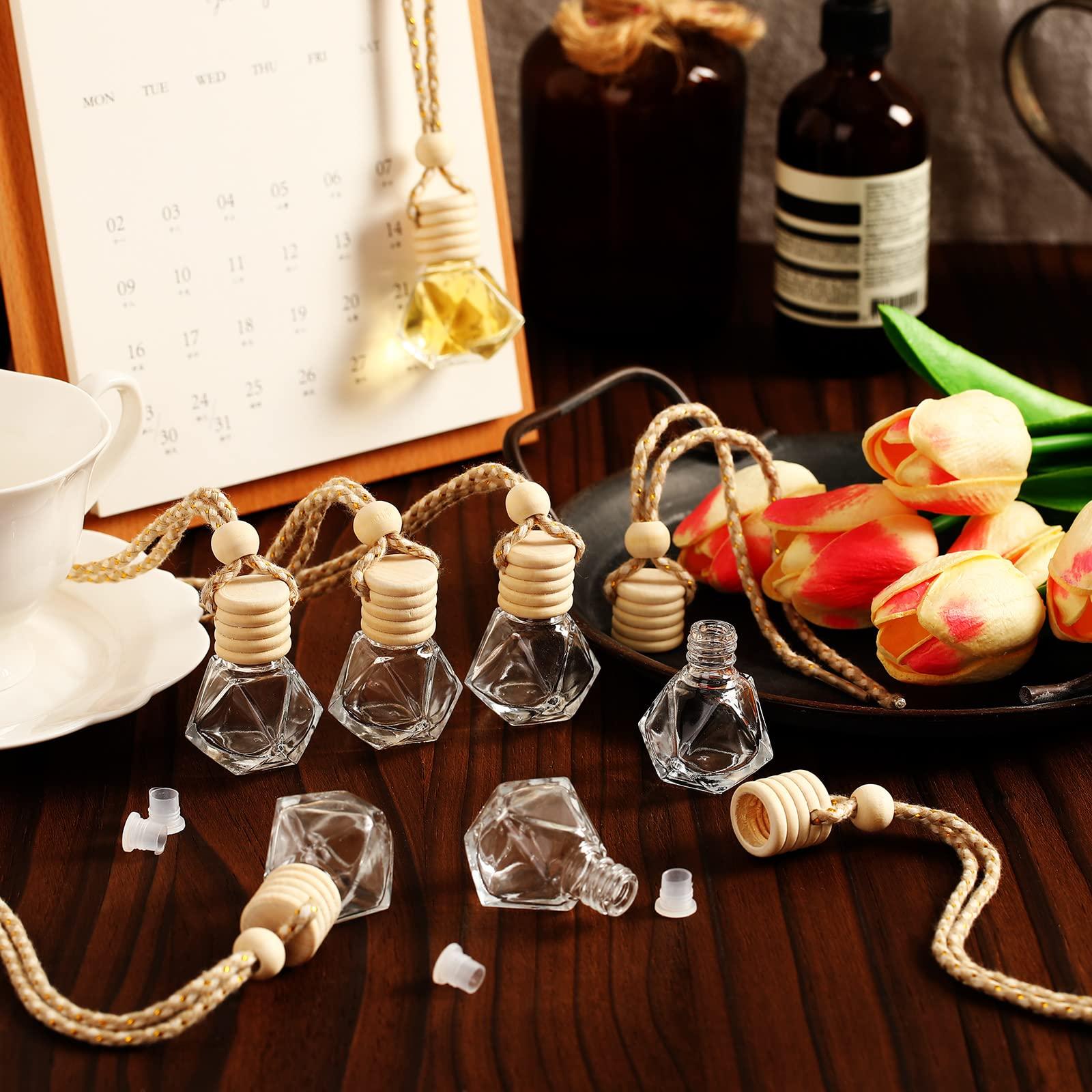 BBTO 50 Pcs Hanging Car Air Freshener Car Diffuser Bottles Empty Glass Perfume Bottle Freshener Diffuser Bottle Pendant for Essential Oil Fragrance Aromatherapy Bottle Ornament(Rhombus) - Image 2