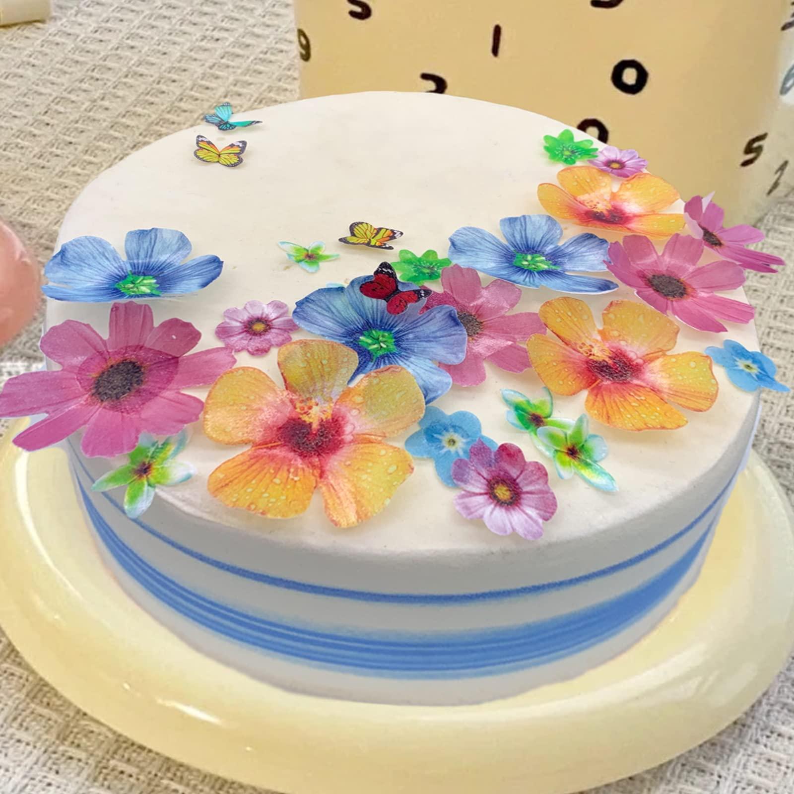 Weraru 58Pcs Edible Butterfly and Flowers Cake Topper Cupcake Toppers Wedding Themed Party Birthday Cake Decoration Mixed Size & Colour - Image 2