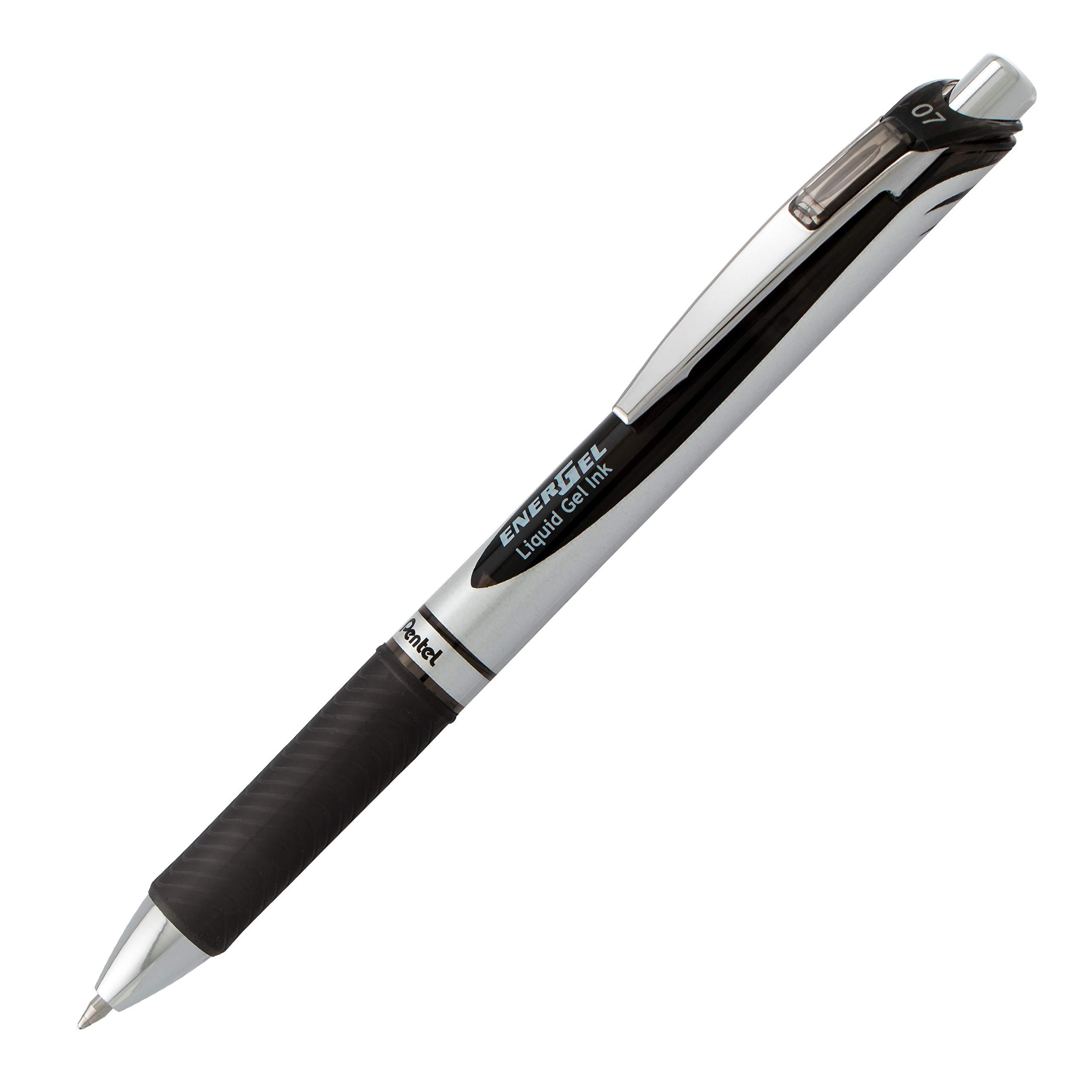 Pentel EnerGel Retractable Liquid Gel Pens, Medium Point, 0.7 mm, Silver Barrel, 12 Black Ink pens, the Ultimate writing pens, the Best Writing Pens for office, school and journaling, Pack of 12 - Image 4