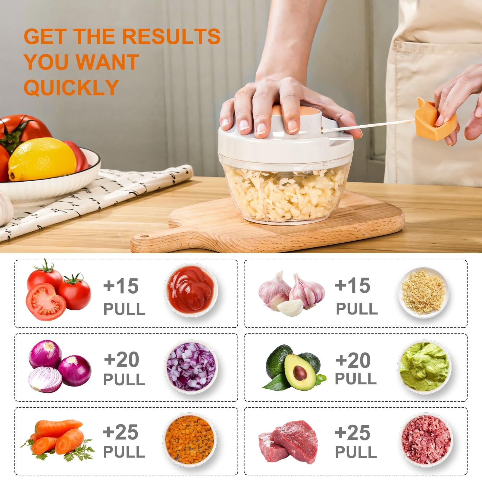 Manual Food Processor Vegetable Chopper, Portable Hand Pull String Garlic Mincer Onion Cutter for Veggies, Ginger, Fruits, Nuts, Herbs, etc.,450ml - Image 2
