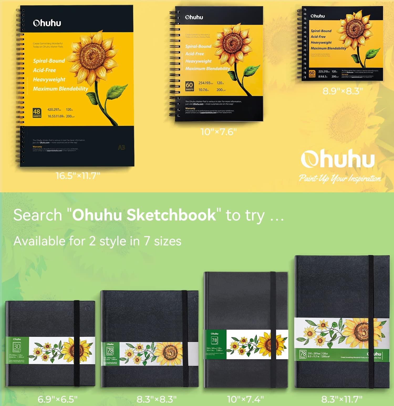 Ohuhu Sketchbook Marker Paper Pad: 8.3"x8.3" Square Art Sketch Book Drawing Papers 78 Sheets/156 Pages 120 lb/200 gsm Hardcover Sketching Books for Alcohol Markers Heavyweight Sketchpad Christmas Gift - Image 7