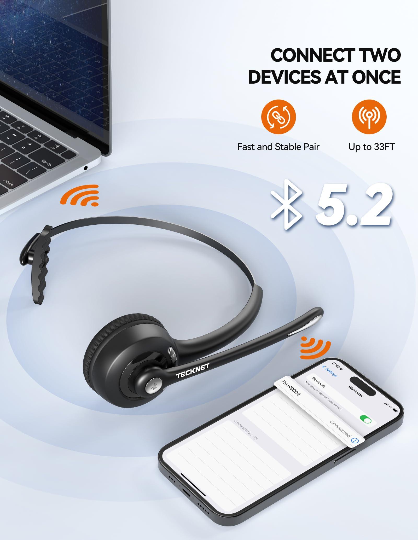 TECKNET Bluetooth Headphones Over Ear, 65 Hours Playtime and 3 EQ Modes Wireless Headphones with Microphone, Memory Foam Ear Cups, Hi-Res Audio, Deep Bassfor Home Travel Office Laptop PC Cellphone - Image 2