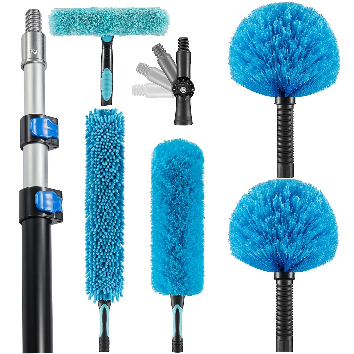 Hicavar 20 Foot High Ceiling Fan Duster with 5-12 Foot Extension Pole, Extendable Reusable Cobweb, Feather, Window Cleaning Squeegee Kit Blue - Image 9
