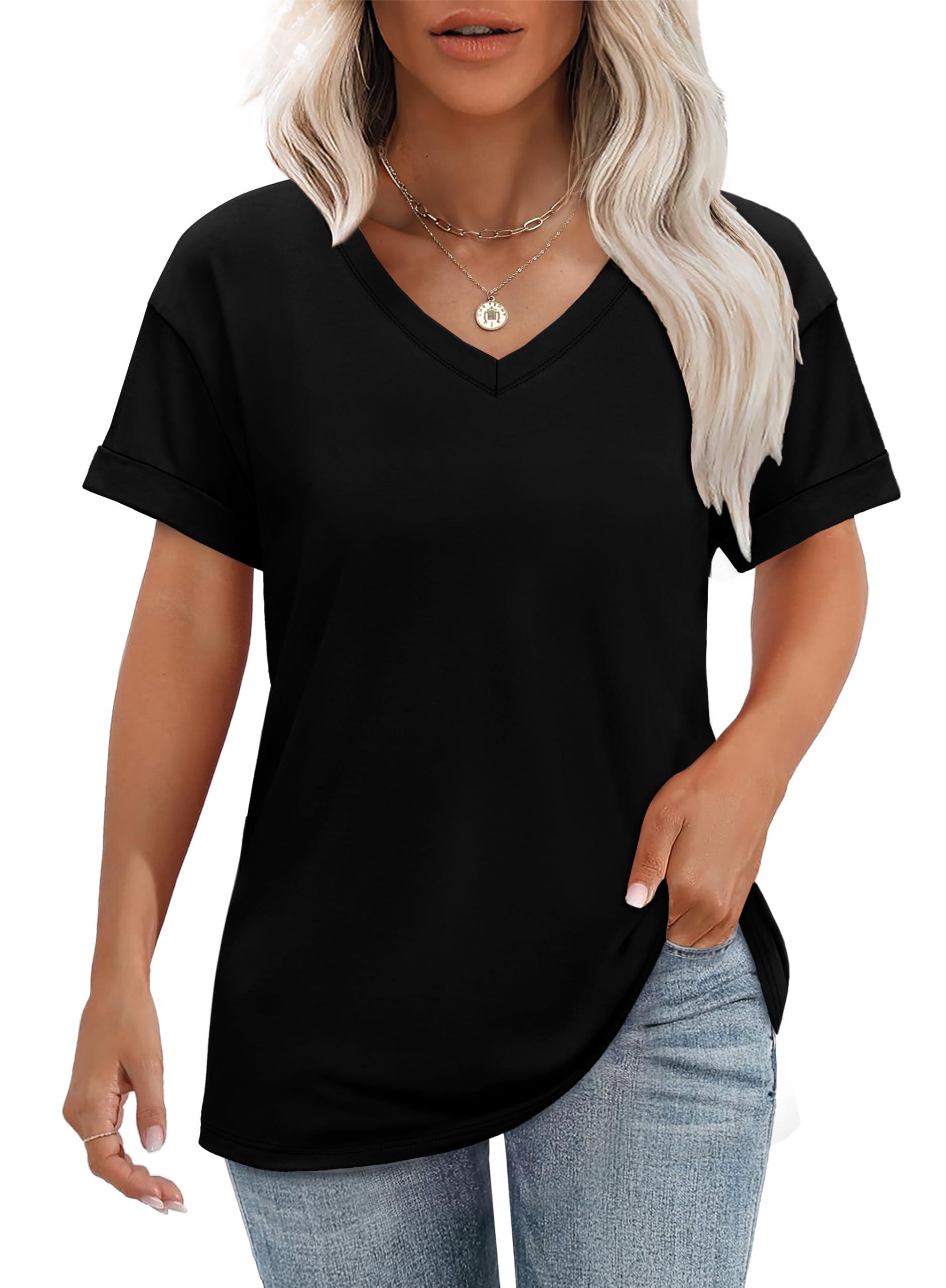 WEESO Womens T Shirts Short Sleeve Summer Tops Cute V Neck Casual Blouses - Image 2