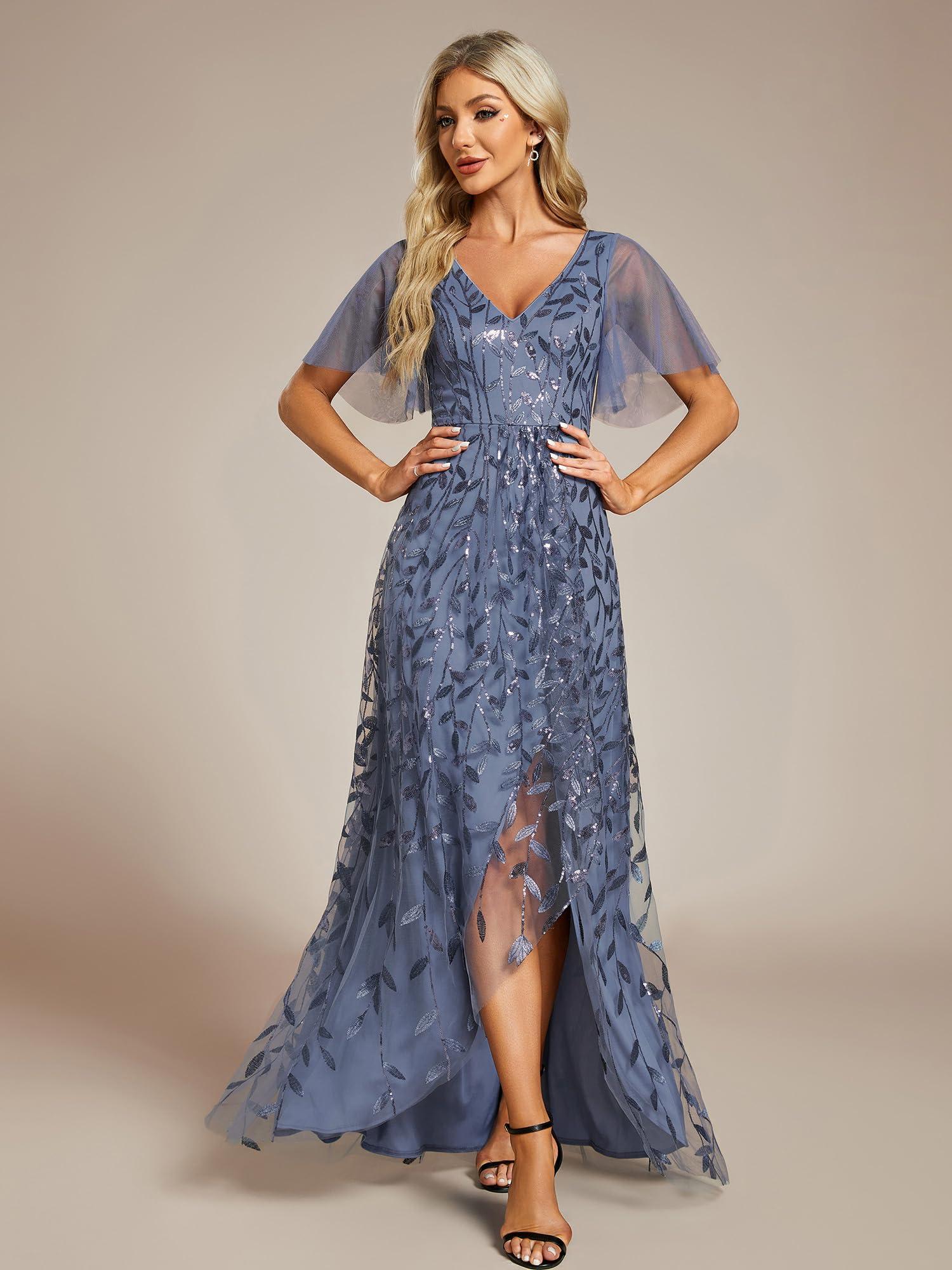 Ever-Pretty Women's Shimmery Formal Dress V Neck Sequins A-Line Side Slit Elegant Long Evening Dresses 02083 - Image 4