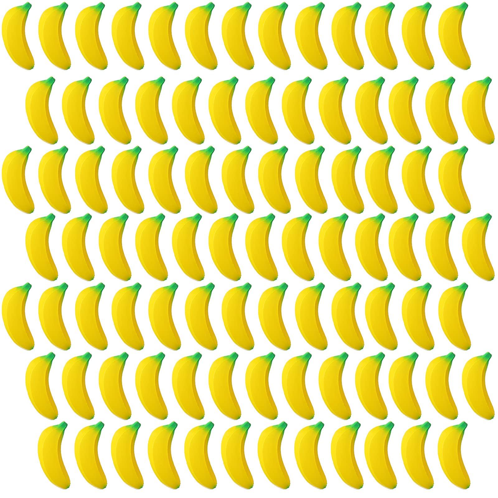 Jerify 100 Pcs Banana Stress Toys Stretchy Banana Fidget Toys Realistic Stretchy Pu Foam Party Favors for Teens and Adults(2.36 Inches)