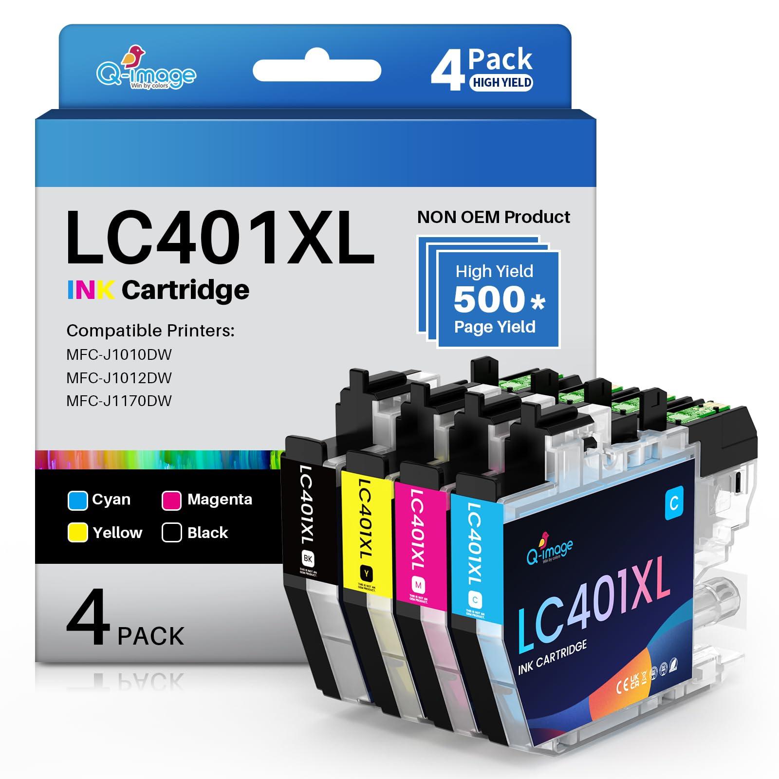 LC401XL LC401 Ink Cartridges Compatible for Brother LC401 XL LC401XL Ink CartridgesHigh Yield Work for MFC-J1010DW MFC-J1012DW MFC-J1170DW Printer (1 Black, 1 Cyan, 1 Magenta, 1 Yellow,4 Pack)