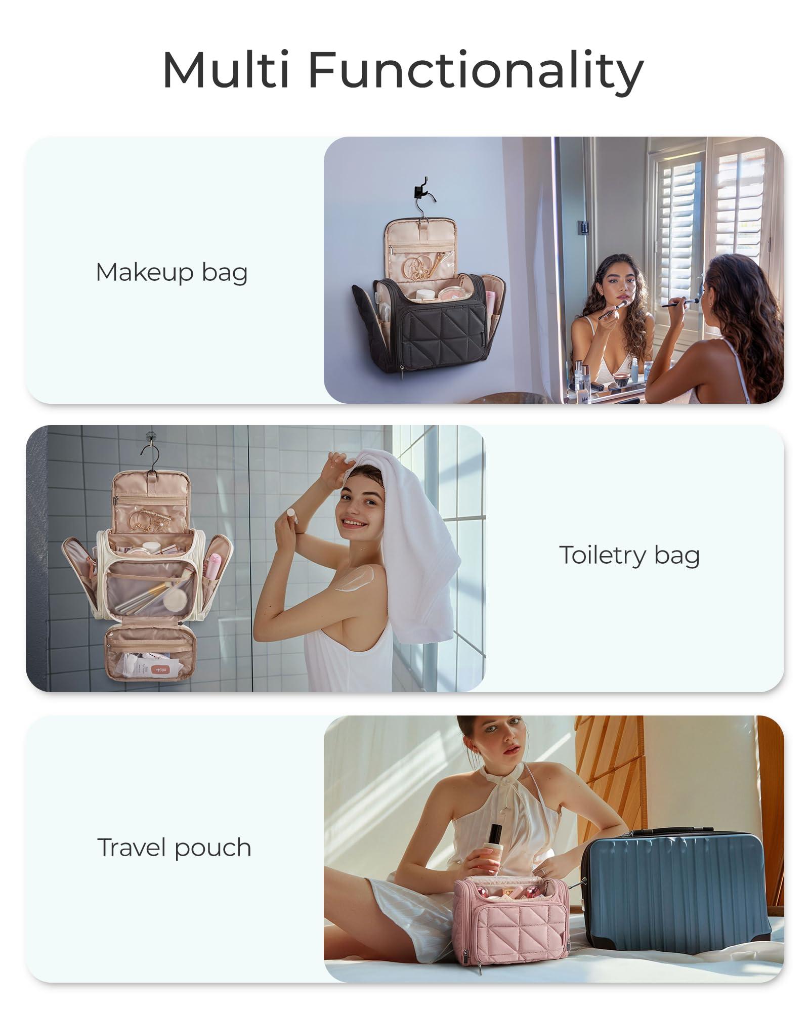 BAGSMART Toiletry Bag Travel Bag with Hanging Hook, Water-resistant Lightweight Puffy Makeup Bag Large Wide-open Travel Bag for Women Travel Organizer for Accessories, Cosmetics, Toiletries, Beige - Image 7