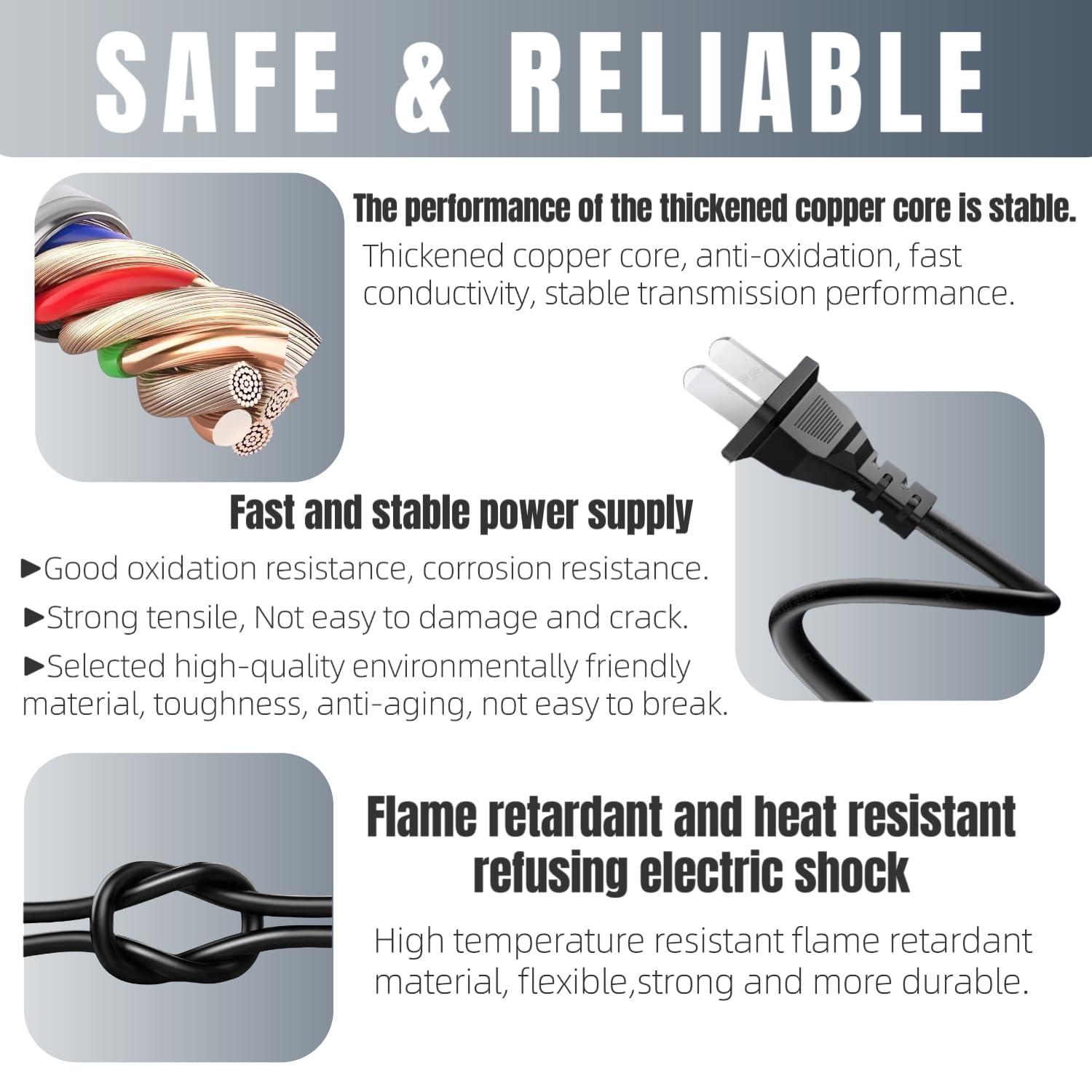 Power Cord Charger Cable 10Ft Compatible with JBL PartyBox 100 110 200 300 310 710 1000 On-The-Go Speaker JBL Bar 2.1 3.1 5.1 9.1 Soundbar JBL Boombox 3 Speaker Replacement 2 Slot Devices Supply Cord - Image 2