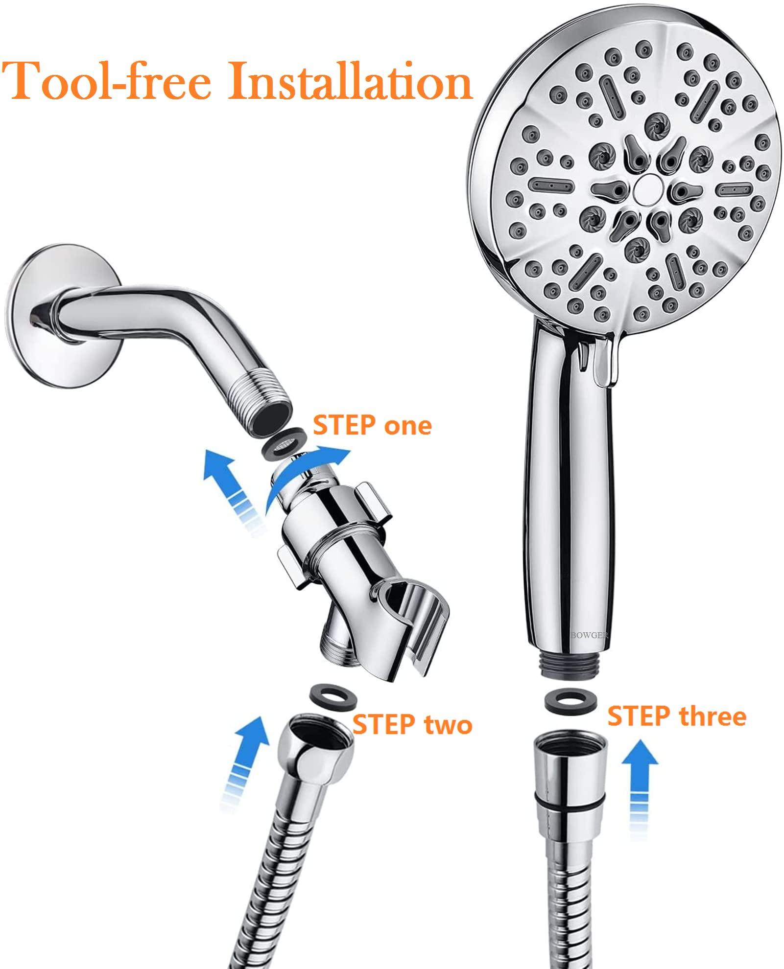 Shower Head with Handheld High Pressure-Full Body Coverage Powerful Rain Showerhead Extra 60" Long Hose and Adjustable Brass Joint Holder- The Perfect Detachable Heads for Bathroom Upgrade - Image 7