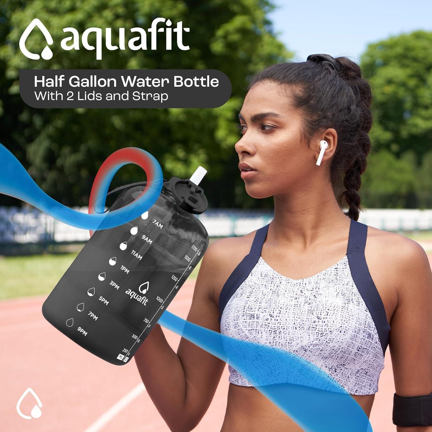 AQUAFIT 64 oz Water Bottle with Time Marker - Straw & Chug Lid - BPA Free Half Gallon Water Bottle, Big Water Bottle with Straw, Gym Water Bottle with Handle, Gallon Water Jug (Gray, 64 Ounces) - Image 4