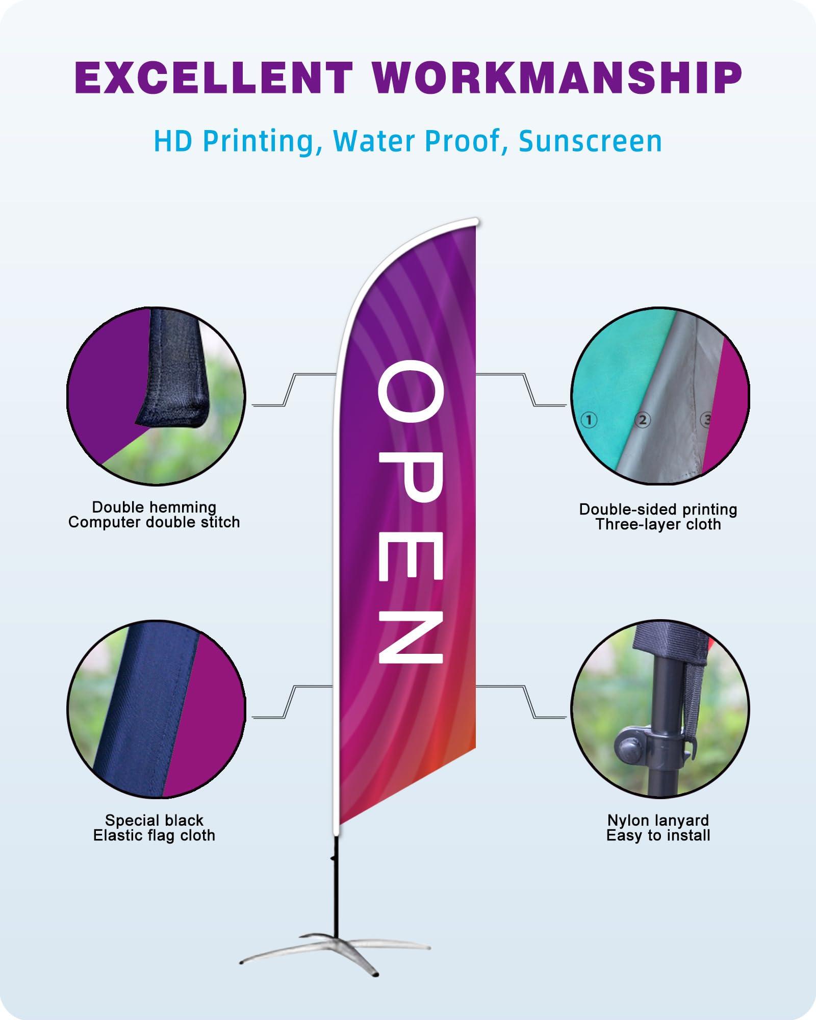Custom Advertising Feather Flags for Business Outside, Personalized Single/Double Sided Feather Banner Flags with Text Logo, Customized Open Swooper Flag (50200cm/1.66.6FT) - Image 5
