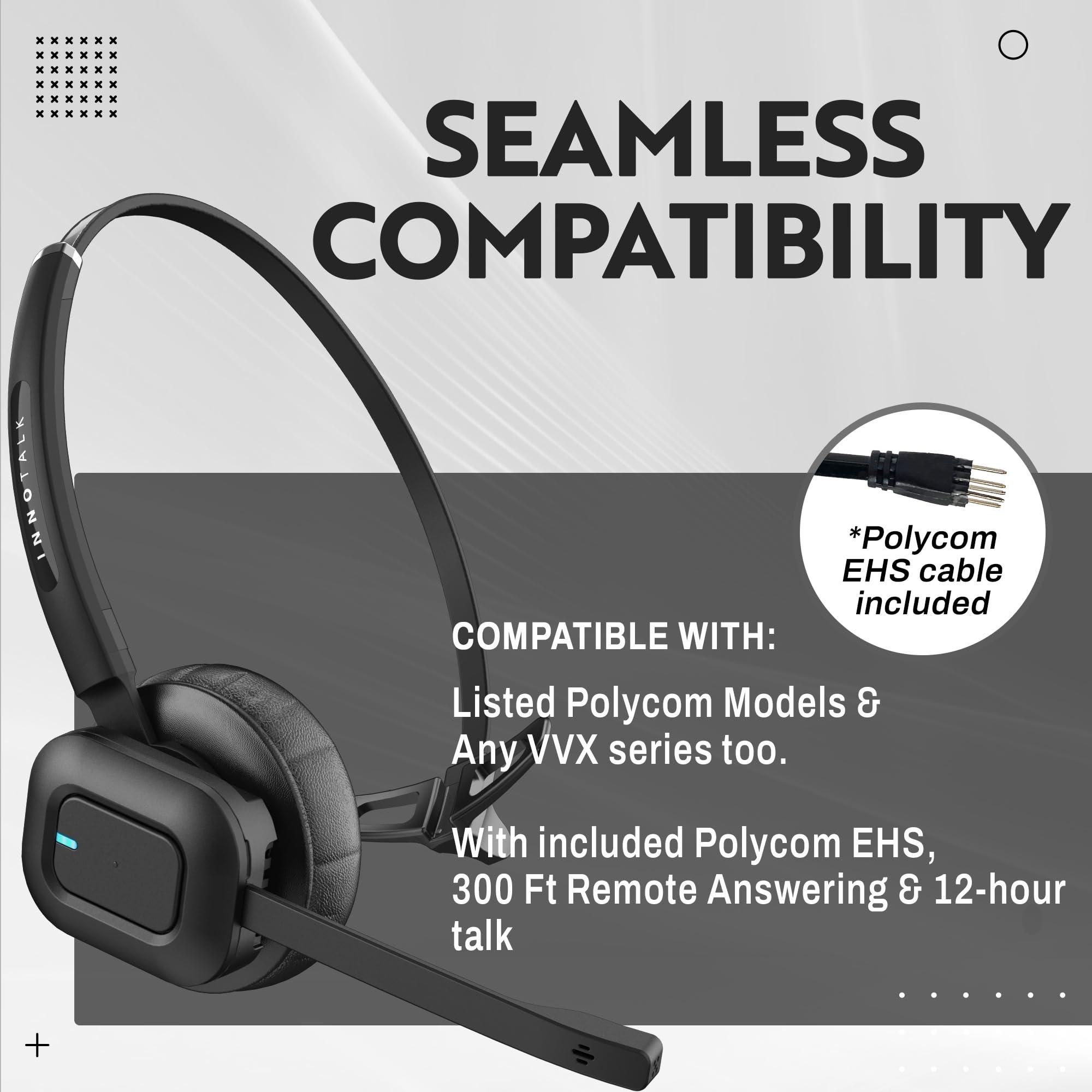 INNOTALK Wireless Headset Compatible with Polycom, Poly All VVX Models VVX150, VVX250, VVX350, VVX450, VVX500, VVX600, VVX1500 etc. - Remote Answering Feature Desk Office Phone Call Center Headset - Image 3