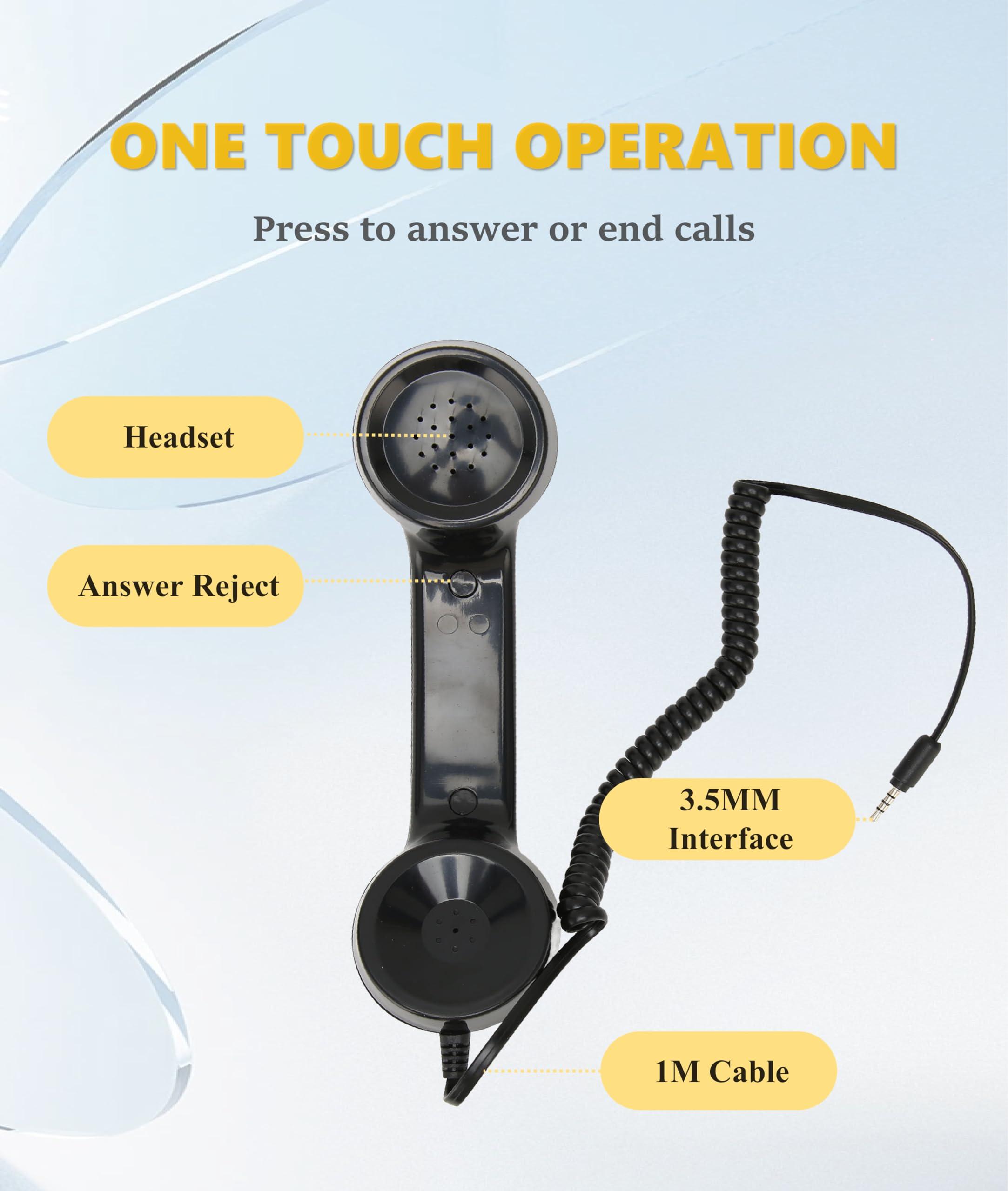 Jiawu Vintage Retro Telephone Handset, Cell Phone Receiver MIC Microphone Speaker for Cellphone, Smartphone and Computers, Old Telephone Headse with 3.5 mm Socket (Black) - Image 5