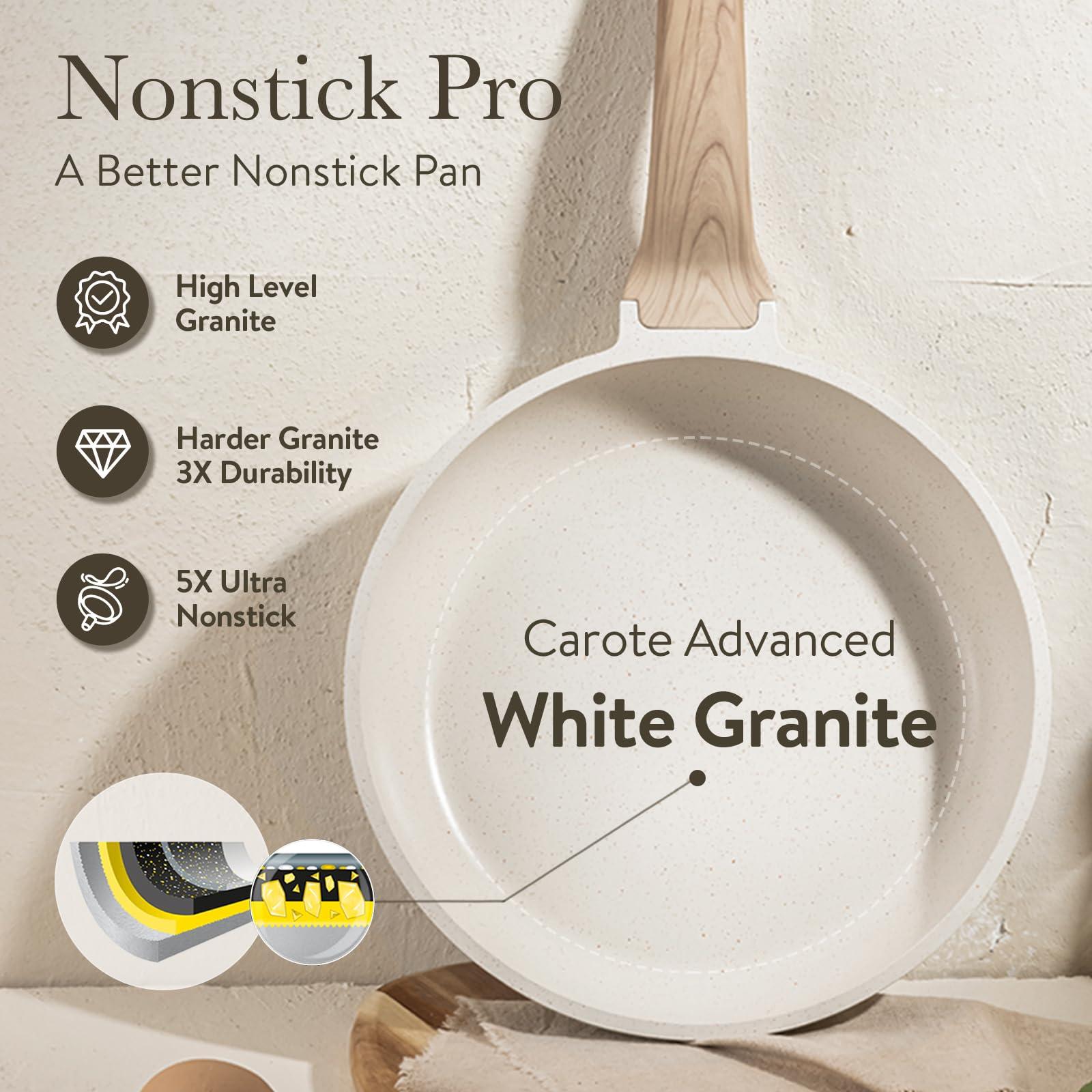 CAROTE 21Pcs Pots and Pans Set, Nonstick Cookware Sets, White Granite Induction Cookware Non Stick Cooking Set w/Frying Pans & Saucepans(PFOS, PFOA Free) - Image 8