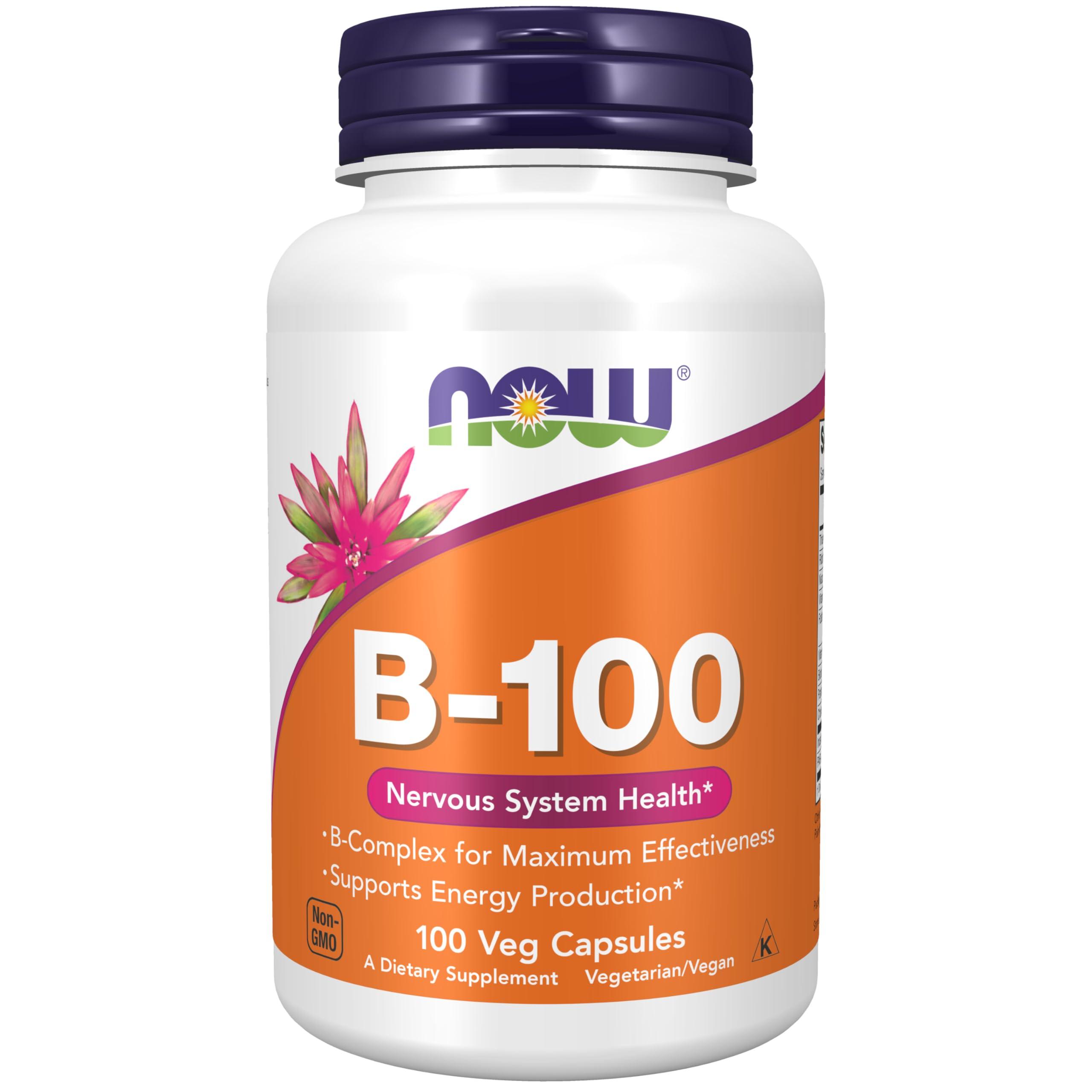 NOW Foods Supplements, Vitamin B-100, Energy Production*, Nervous System Health*, 100 Veg Capsules