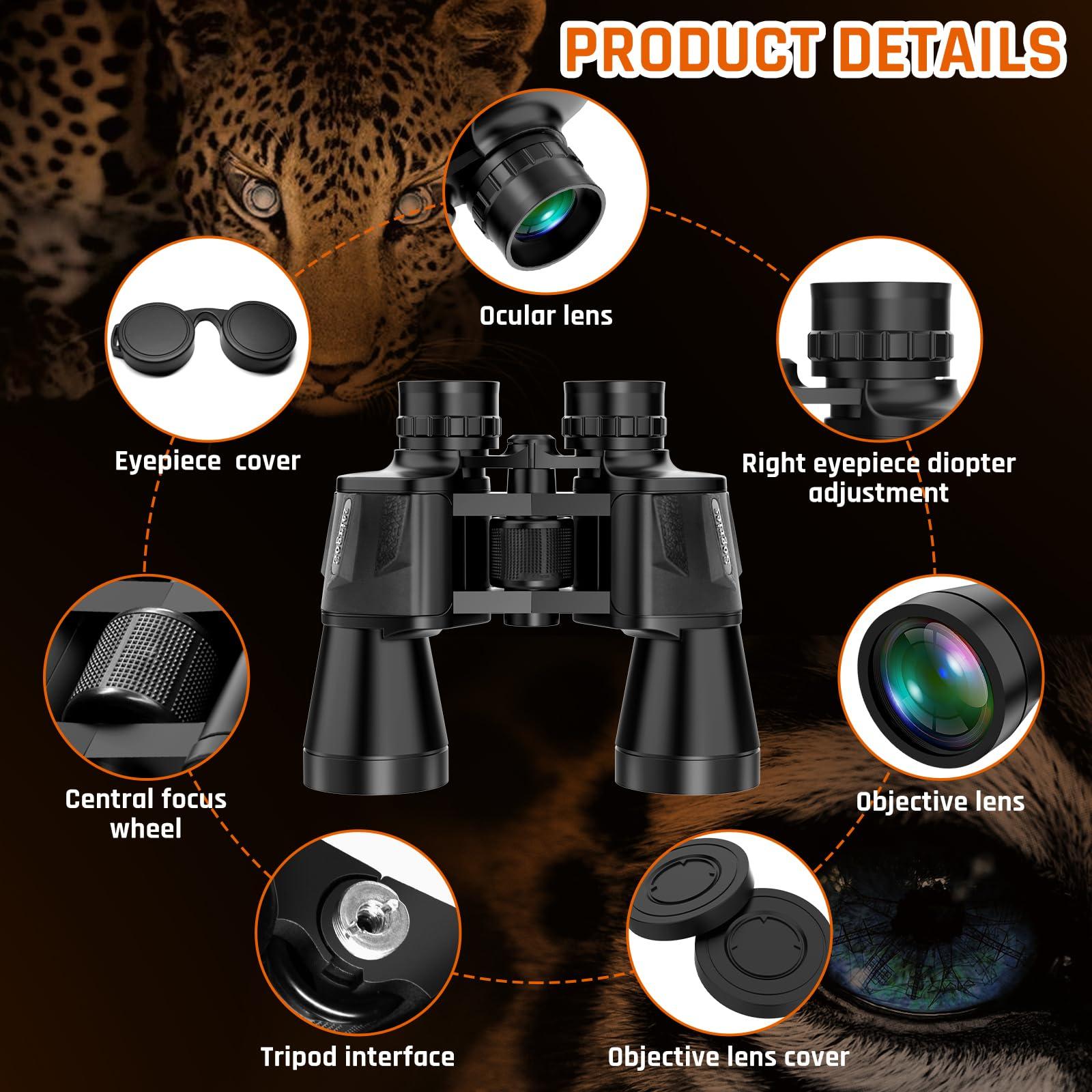 20x50 High Power Binoculars for Adults with Low Light Night Vision,Military Compact HD Professional/Daily Waterproof Binoculars for Bird Watching Hunting/Traveling/Outdoor… - Image 6