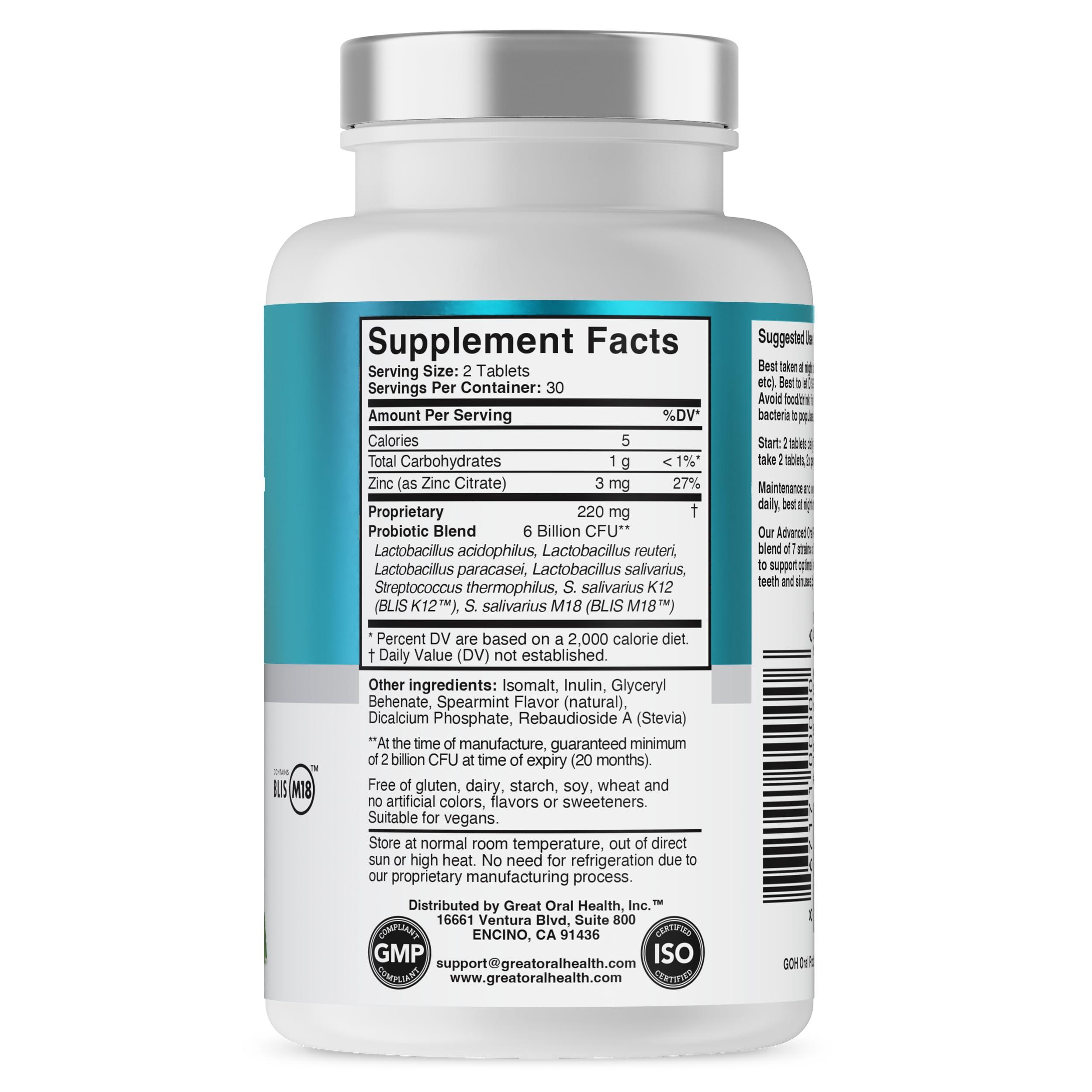 Oral Probiotics for Mouth Bad Breath Treatment for Adults; Dentist Formulated Dental Probiotics for Teeth and Gums Health & Chronic Halitosis with BLIS K12 M18, 60 Chewable Oral Health Tablets Mint - Image 9