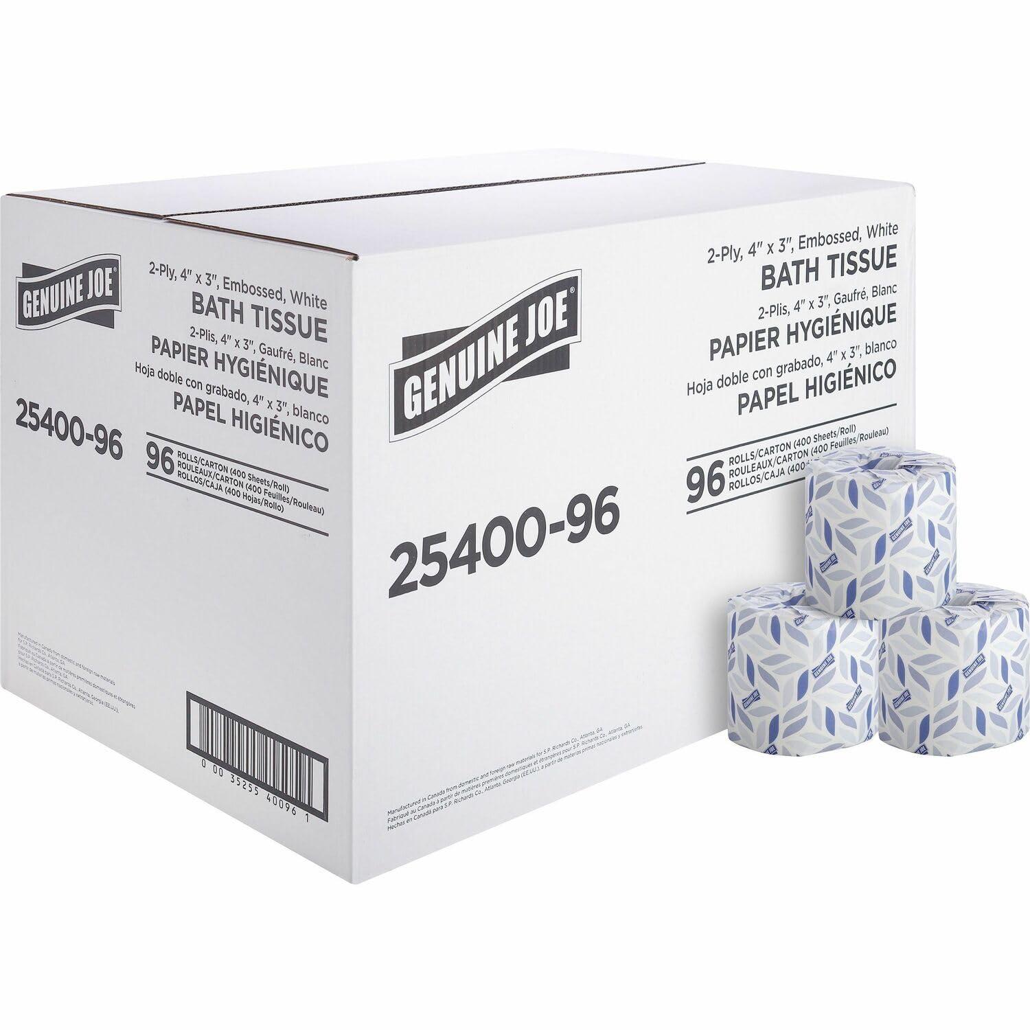 Genuine Joe Standard Bath Tissue, 3" x 4", 2-Ply, 400 Sheets/Roll, 96 Count
