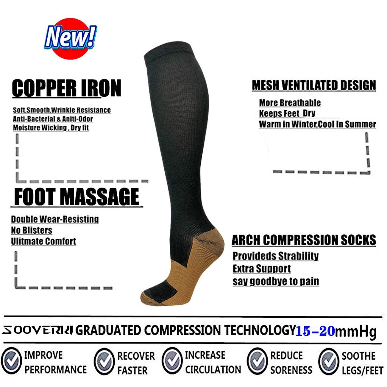 Graduated Copper Compression Socks for Men & Women Circulation 8 Pairs 15-20mmHg - Best for Running Athletic Cycling - Image 2