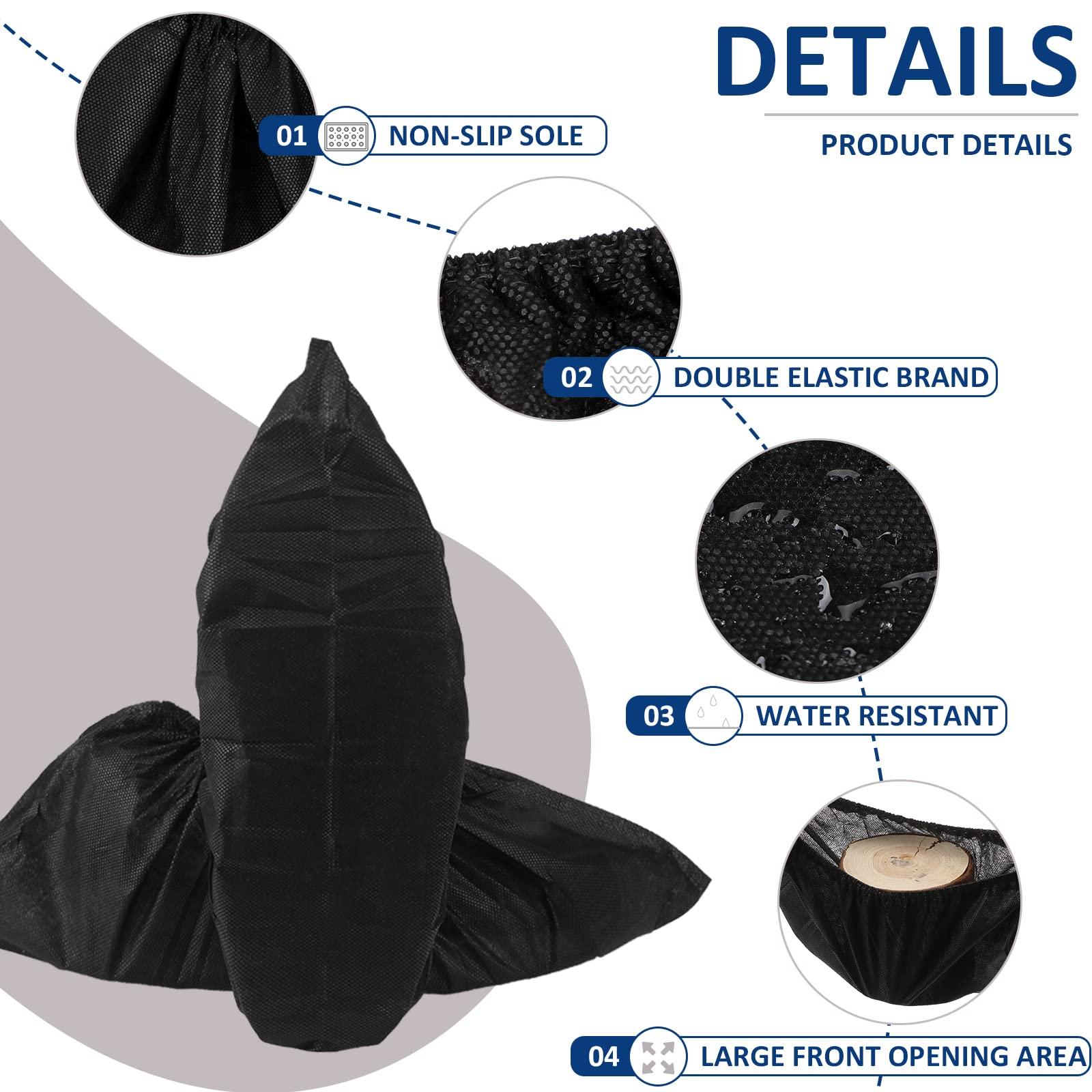 Tigeen 200 Pcs/ 100 Pairs Disposable Shoe Covers Non Woven Stretchable Boot Covers Non Slip Waterproof Shoe Protector for Women Men Fits Size 4-12 Booties Carpet Floor (Black) - Image 4