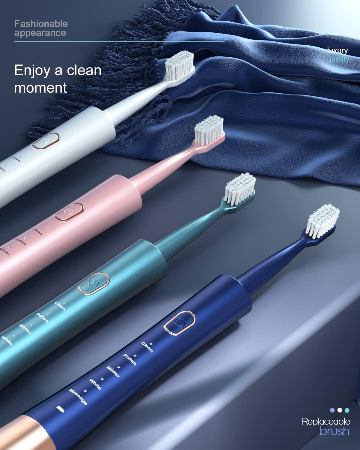 AJELU Sonic Electric Toothbrush for Adults, USB Rechargeable Sonic Toothbrush with 8 Brush Heads, Smart Timer, 5 Modes, 2-Hour Fast Charge Last 30 Days, Pink - Image 5