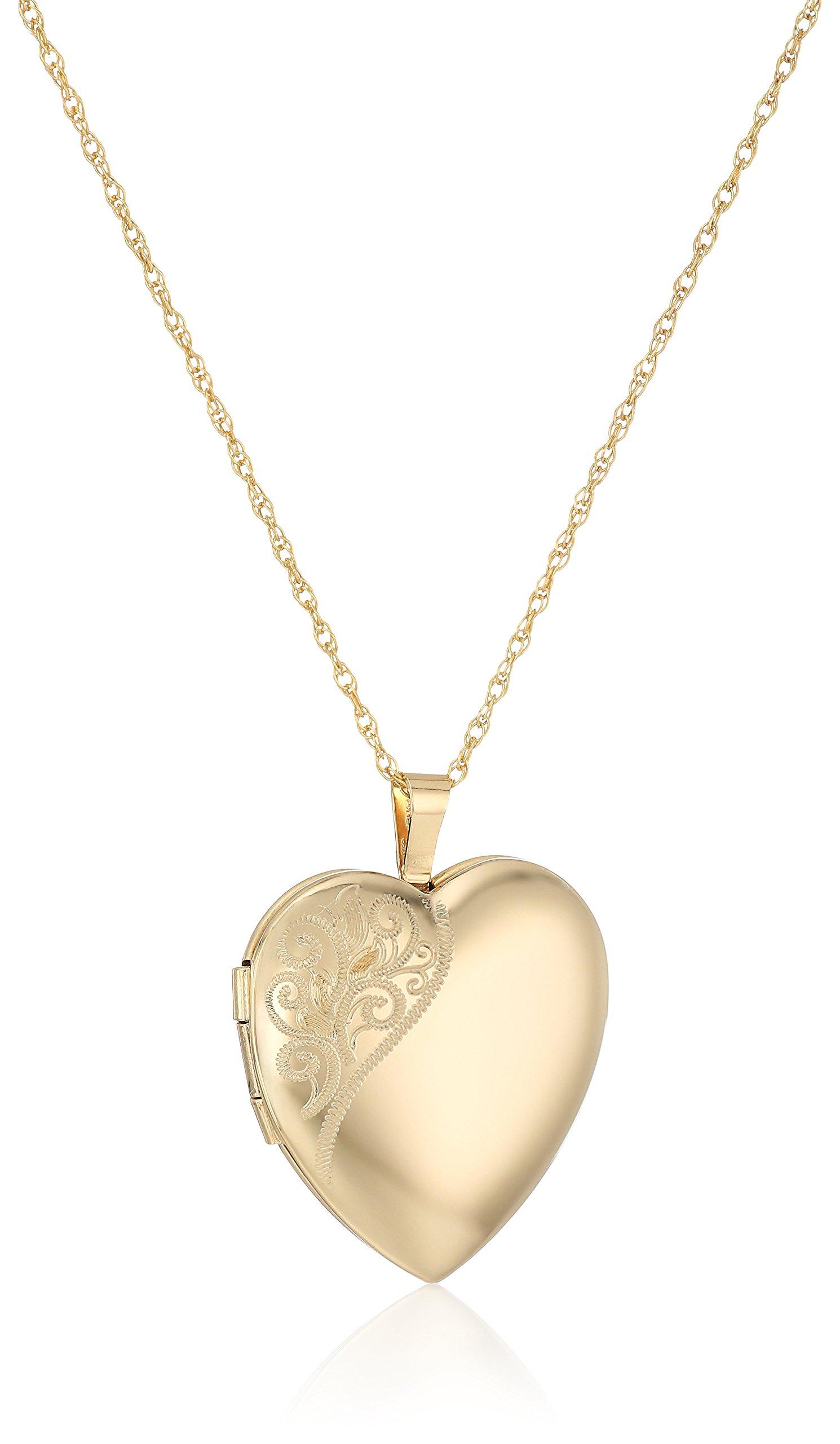 Amazon Essentials 14k Gold-Filled or Silver Large Satin and Polished Finish Hand Engraved Heart Shaped Locket Necklace (previously Amazon Collection)