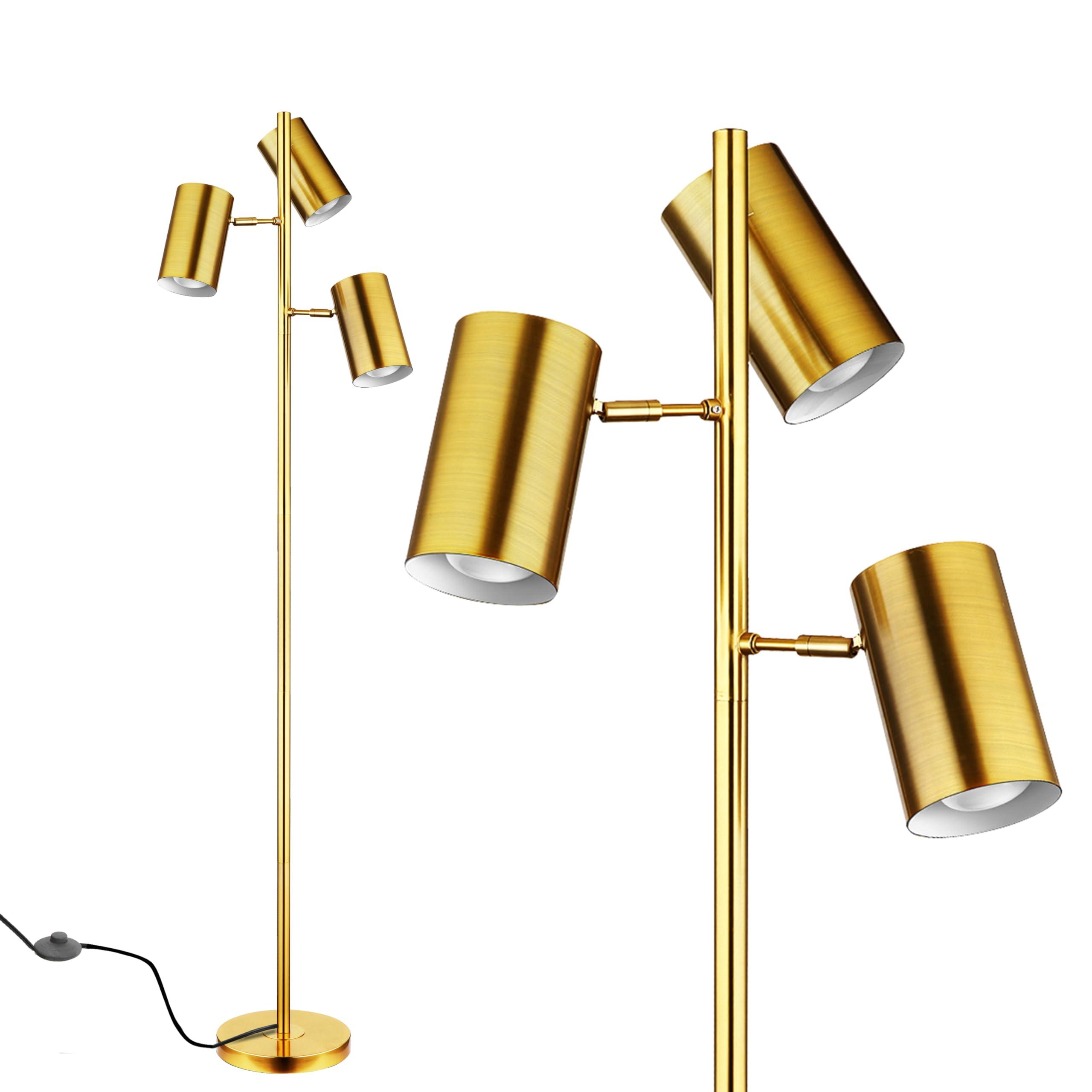 Tree Floor Lamp with 3 Light Bulbs,Gold Standing Tall Pole Lamp with 3 Adjustable Rotating Lights,Farmhouse Floor Lamp for Living Room Bedroom Office,Vintage Standing Lamp 9W E26 LED Bulbs Included
