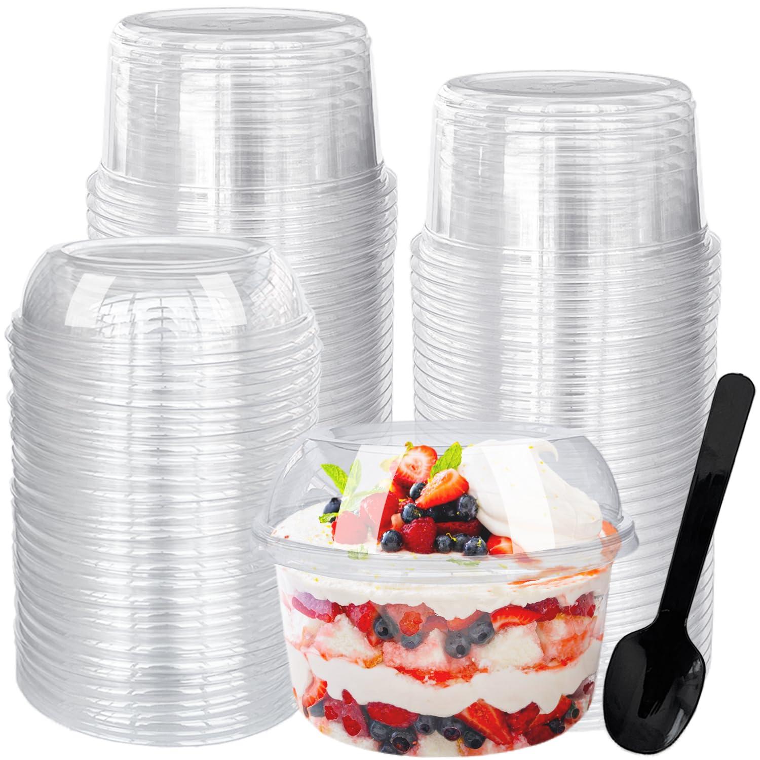 Alaeseje 50 Pack 12 oz Disposable Clear Plastic Cups,PET Dessert Cups with Lids and Spoons,Disposable Snack Bowls for Cupcake,Pudding,Snacks,Yogurt,ParfaitFruits,Mousse