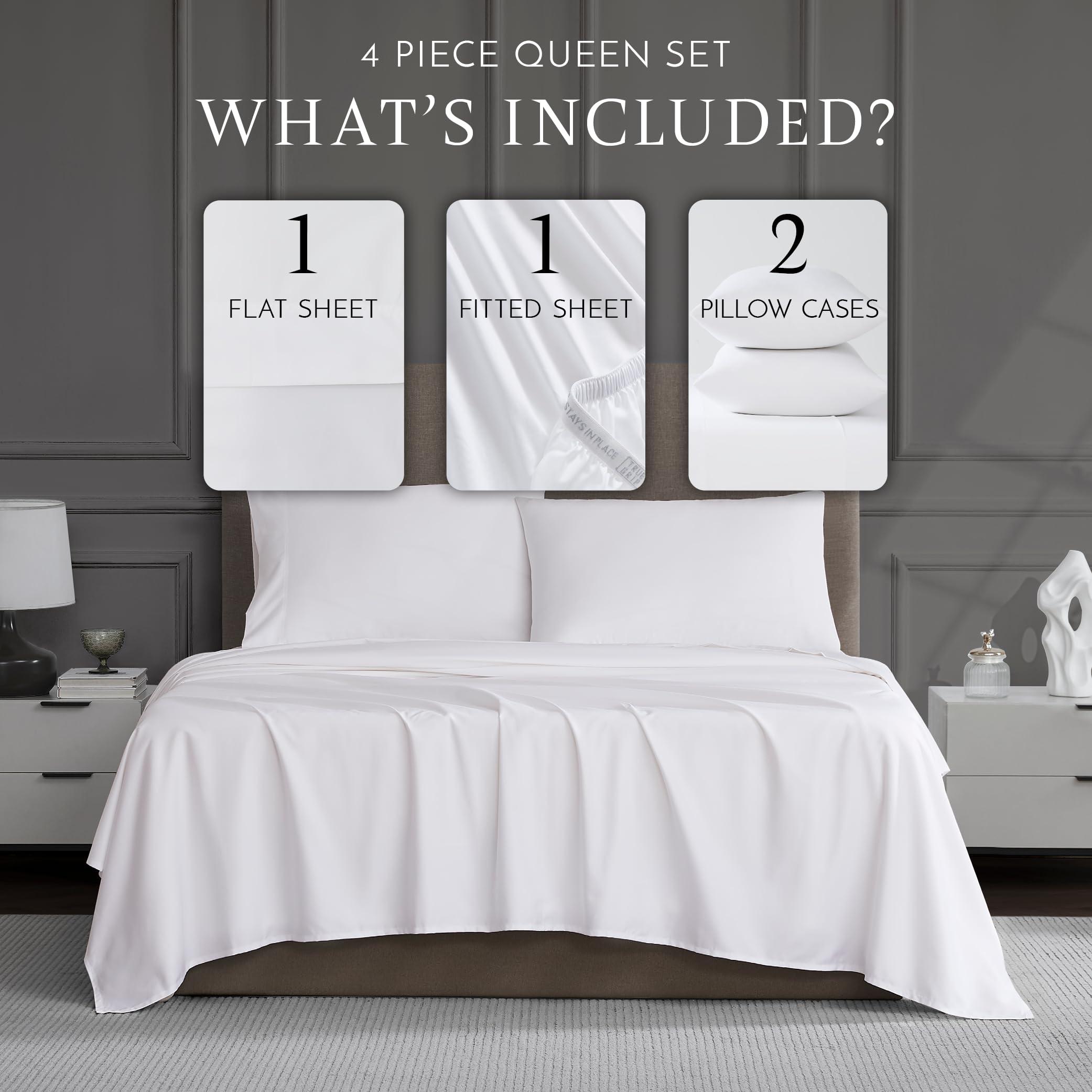 Linen Closet Luxury Cotton 1200 Thread Count Hotel Luxury 4-Piece Sheet Set, Queen, White - Image 2