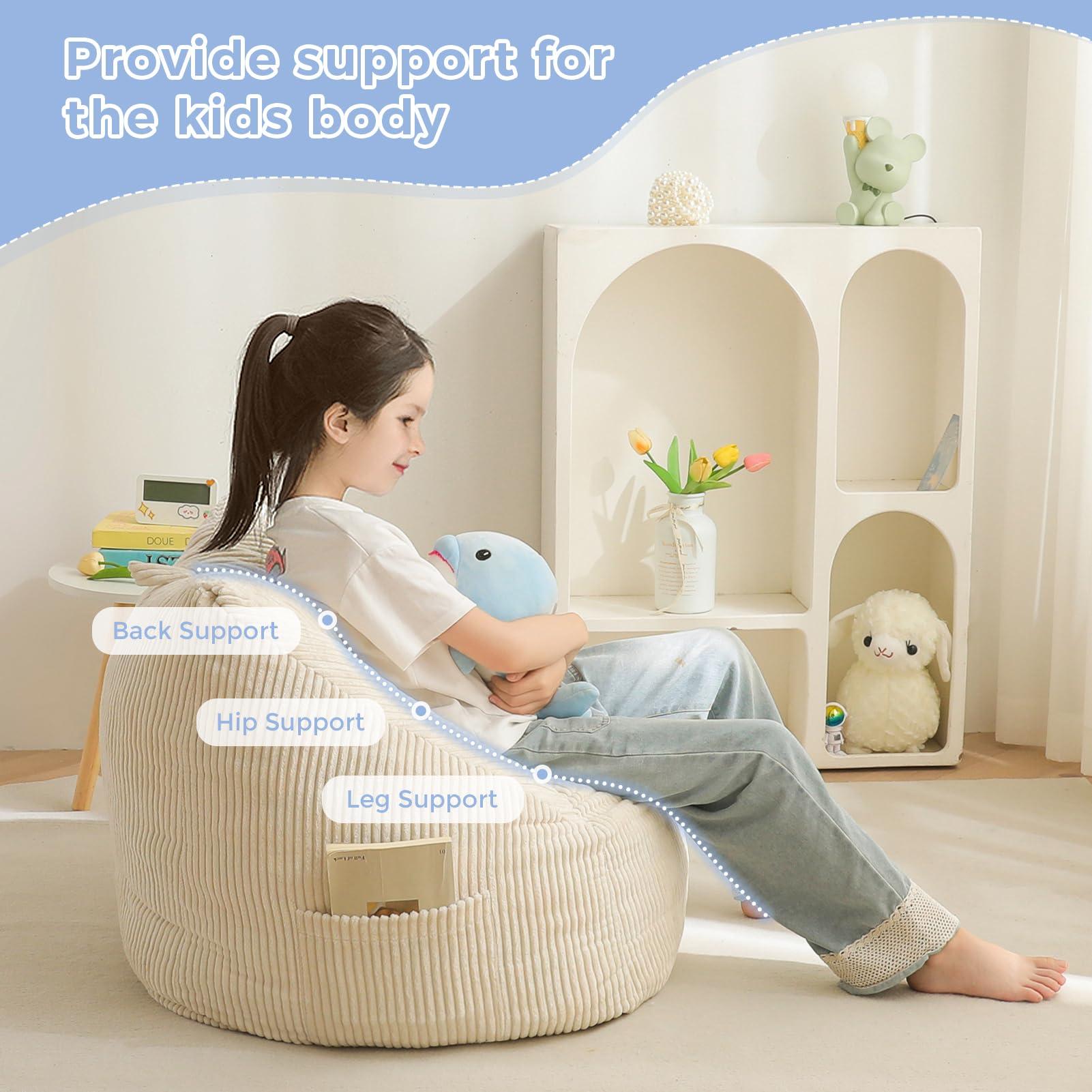 MAXYOYO Kids Bean Bag Chair, Bean Bag Couch with Handle, Comfy Toddler Chair for Boys and Girls, Accent Sofa Chair with Pocket for Gaming Reading Relaxing, Beige - Image 7