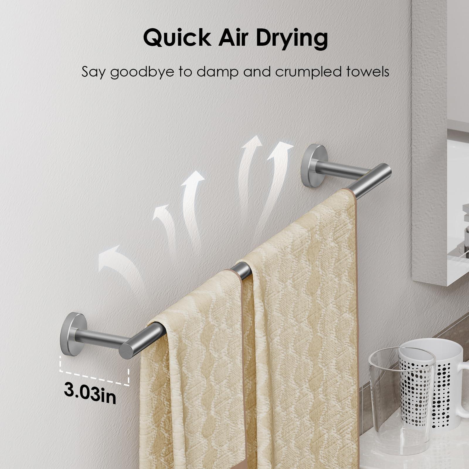 FORIOUS Bathroom Hardware Accessories Set Brushed Nickel, SUS304 Stainless Steel 24 Inch Towel Bar Set, Modern Towel Racks Holder for Bathroom Wall Mounted, 4 Pieces - Image 3