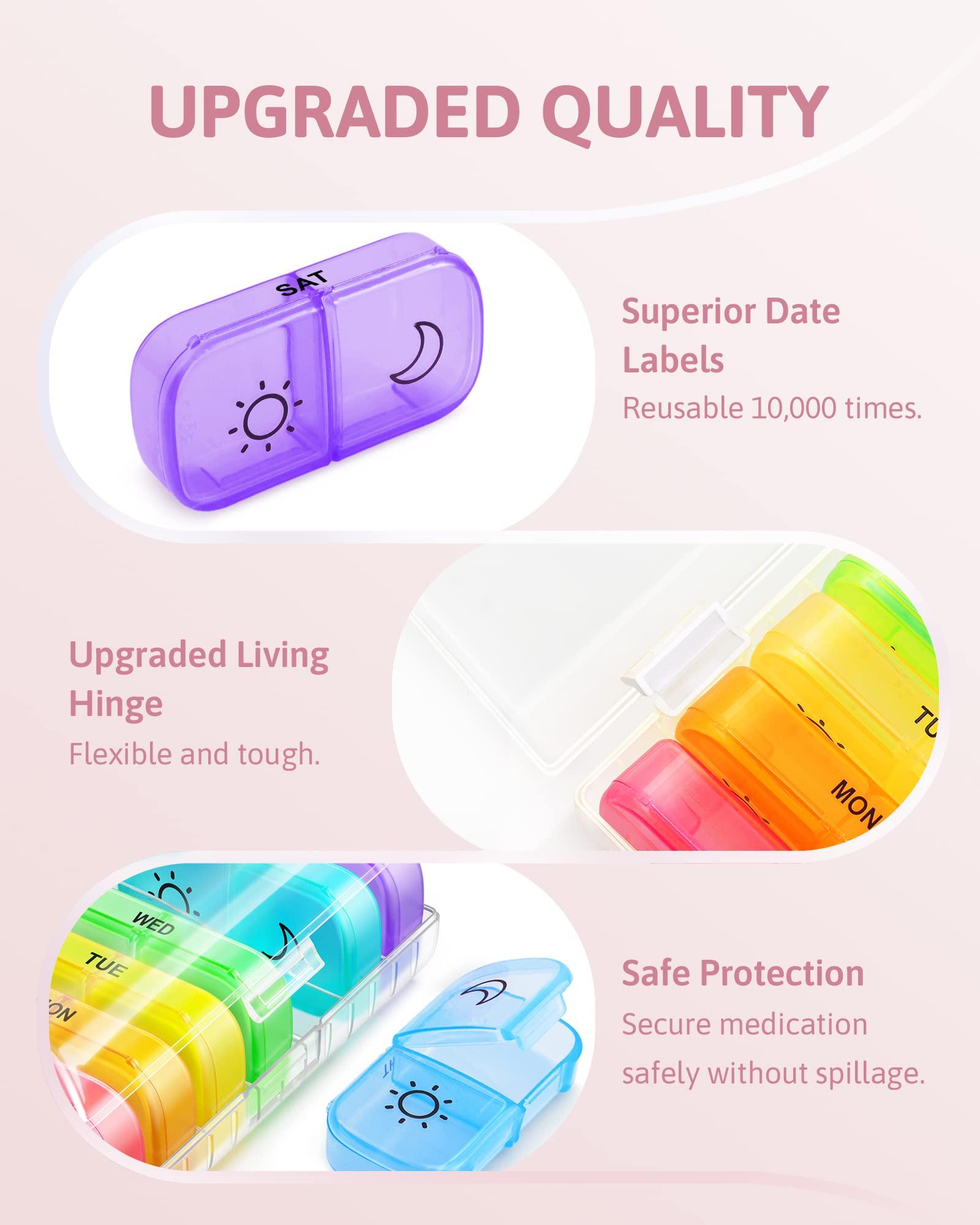 FEATY Weekly Pill Organizer 2 Times a Day with Same-Side Large Opening for Easy Filling & Retrieving, Color Tracking 7 Day AM PM Pill Box with Large BPA Free Pill Case for Vitamins, Fish Oils (Clear) - Image 5