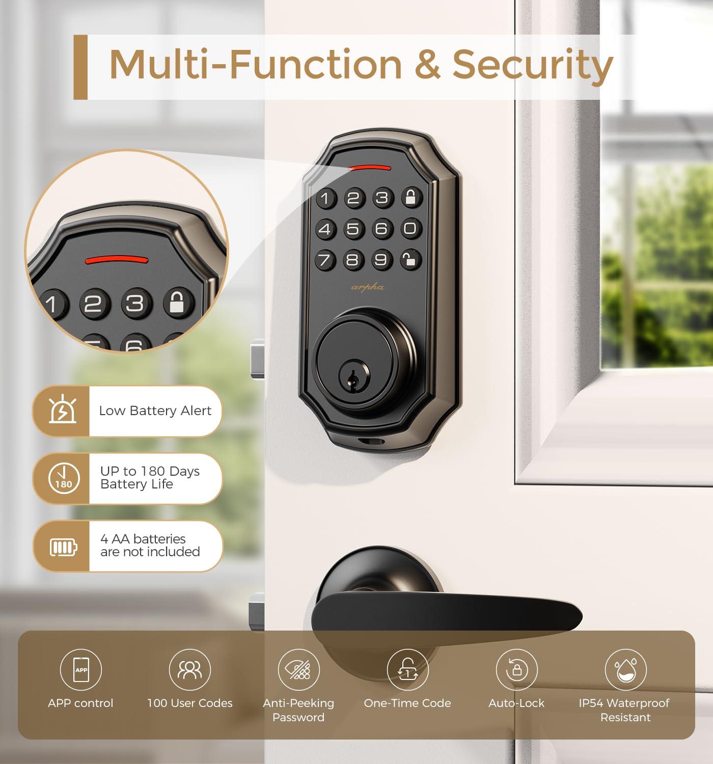 Keyless Entry Door Lock With 2 Handle Set - App Control Electronic Keypad - 100 Code Capacity - Front Door Set - One Time Code - Auto Lock Easy Installation - Image 3