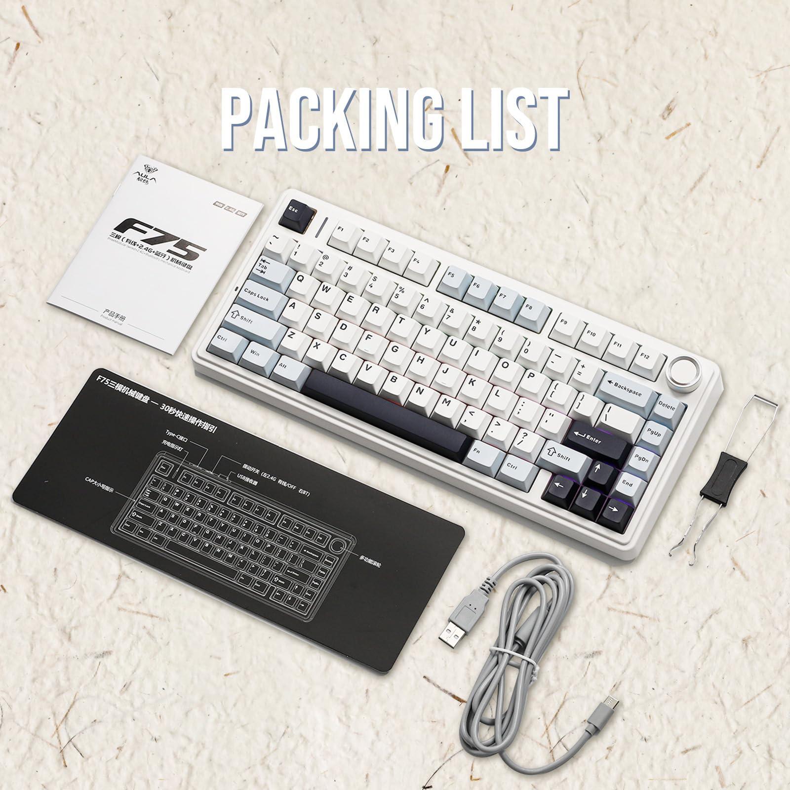 EPOMAKER x Aula F75 Gasket Mechanical Keyboard, 75% Wireless Hot Swappable Gaming Keyboard with Five-Layer Padding&Knob, Bluetooth/2.4GHz/USB-C, RGB (Light Blue, LEOBOG Reaper Switch) - Image 9