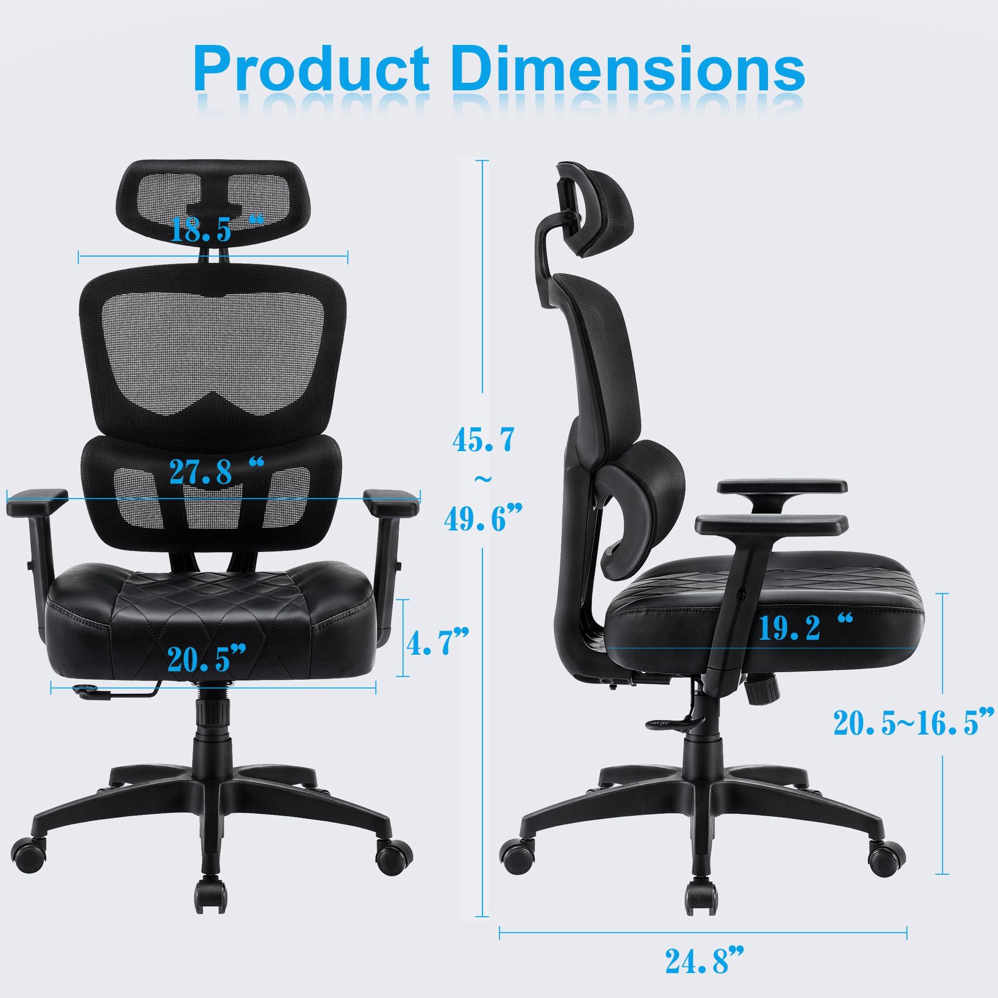 VECELO Swivel Ergonomic High Back Mesh Office Chair with Adjustable Headrest Armrest, Backrest Tilt Function, Lumbar Support for Executive/Computer Desk/Task Work - Image 3