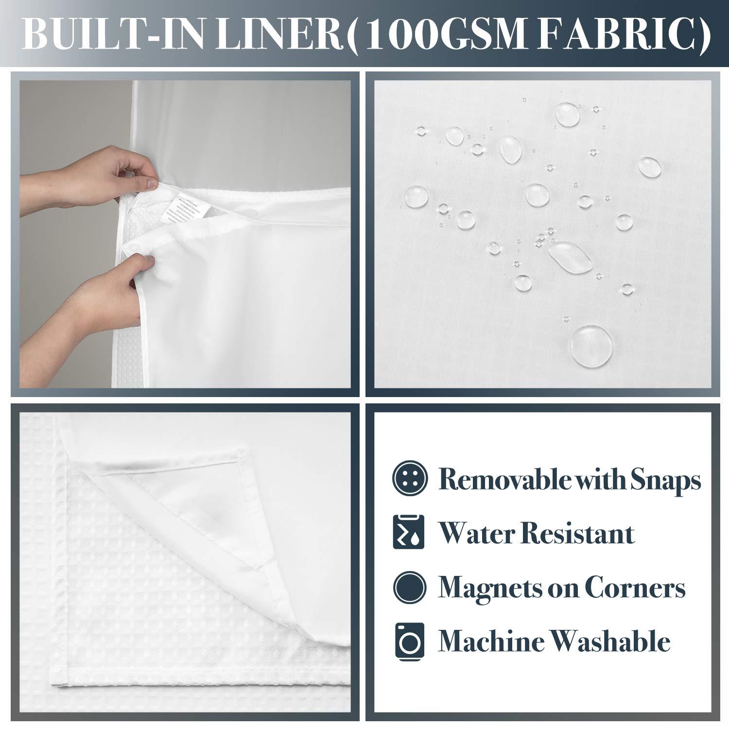 N&Y HOME Waffle Weave Shower Curtain with Snap-in Fabric Liner Set, 12 White Hooks Included - Hotel Style, Waterproof & Washable, Heavyweight Fabric & Mesh Top Window - 71x72, White - Image 4