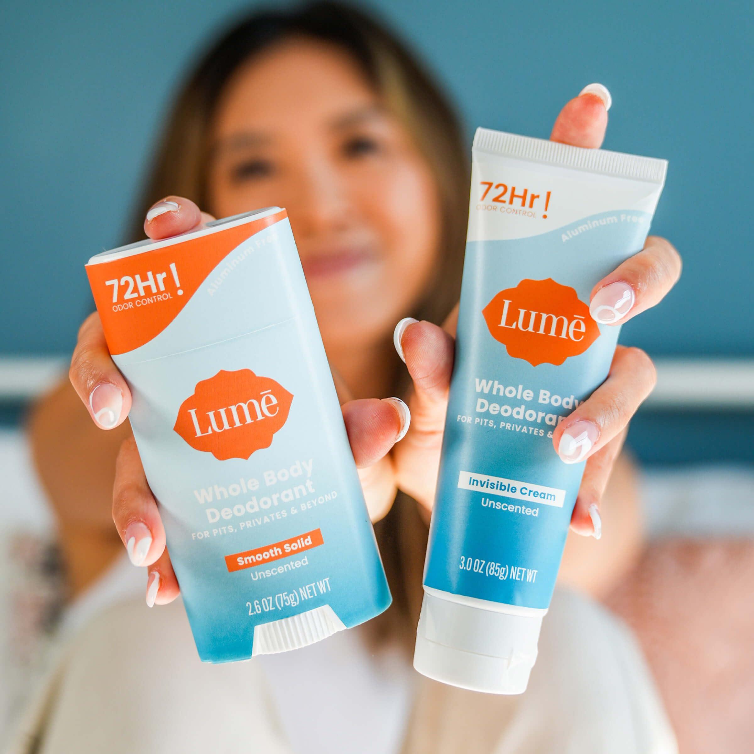 Lume Skin Care Gift Set for Women, Whole Body Deodorant Starter Pack - Smooth Solid Stick, Invisible Cream Tube, Acidified Body Wash Mini & Deodorant Wipes - Aluminum Free Odor Control (Unscented) - Image 4
