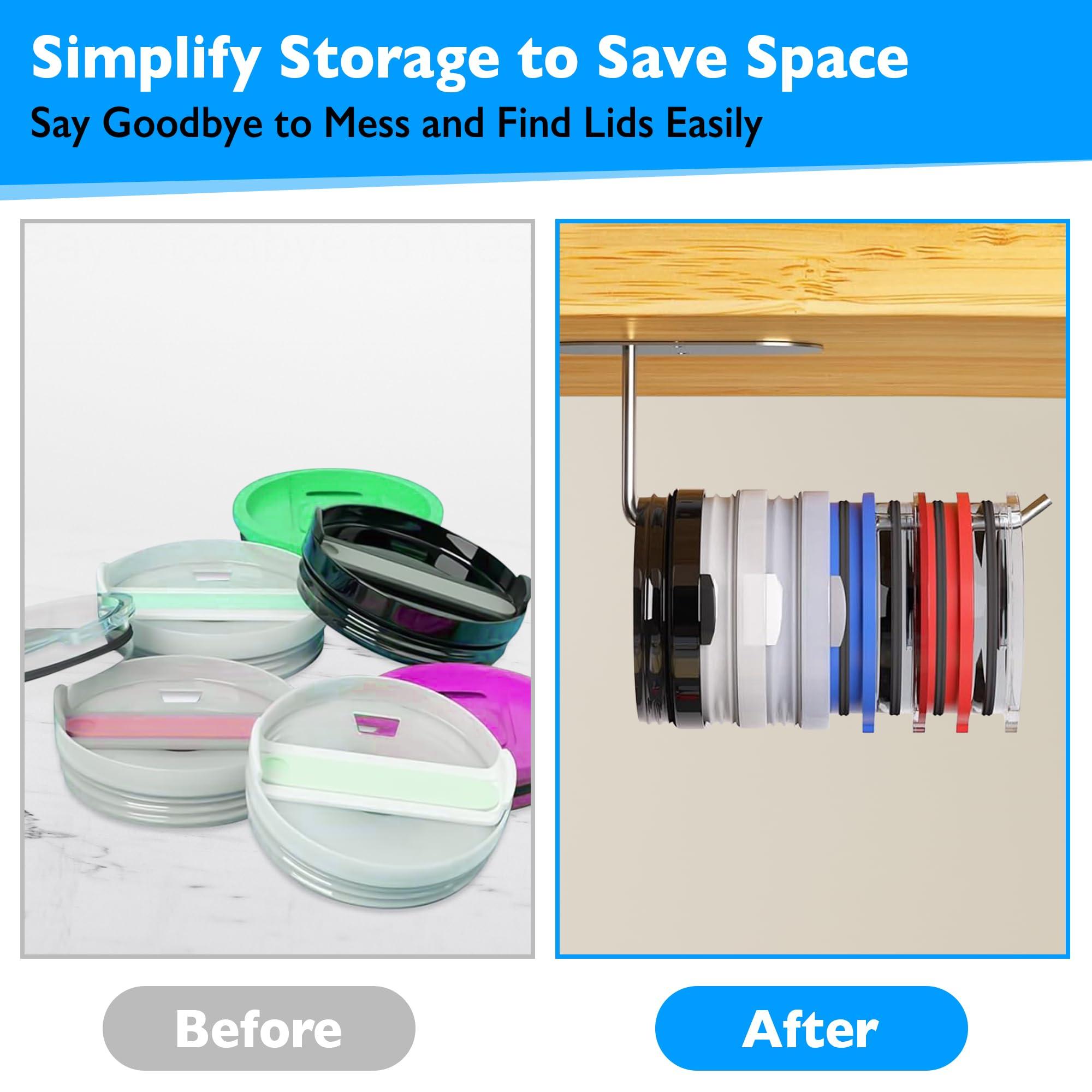 2 Pack Tumbler Lid Organizer, Space Saving Cup Lid Organizer Hook, Cup Lid Organizers Inside Cabinet, Lid Holder for Cups, Self-Adhesive or Drilling Tumbler Lid Storage Hook for Kitchen Organizers - Image 5
