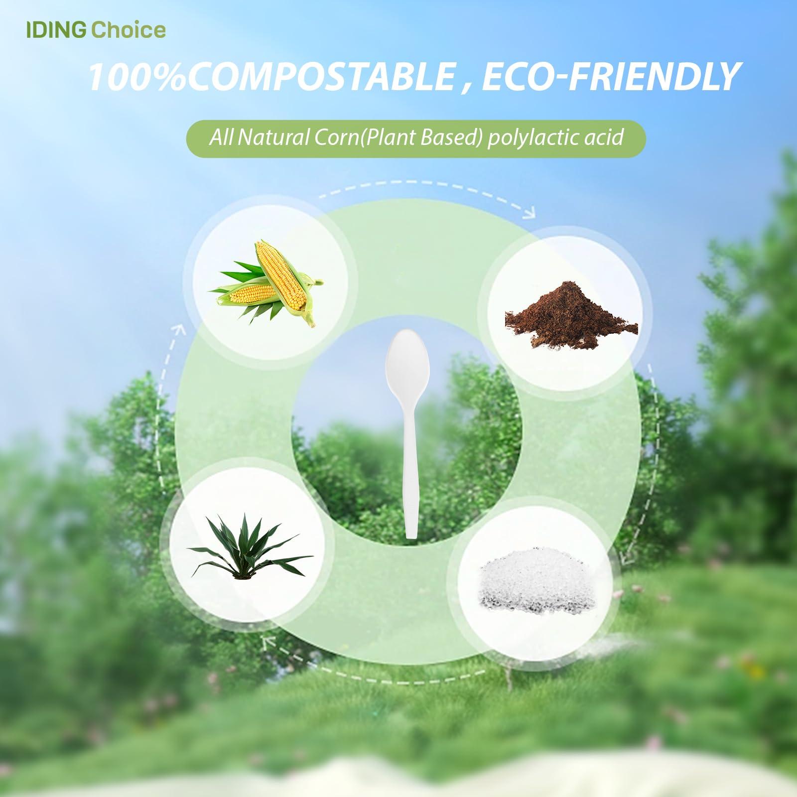 IDING Choice 100% Compostable 200 Count No Plastic Spoons, Plastic Utensils, The Heavyweight Heavy Duty Flatware is Eco-Friendly Products for Lounge Party Wedding Office BBQ Picnic Camping. - Image 5