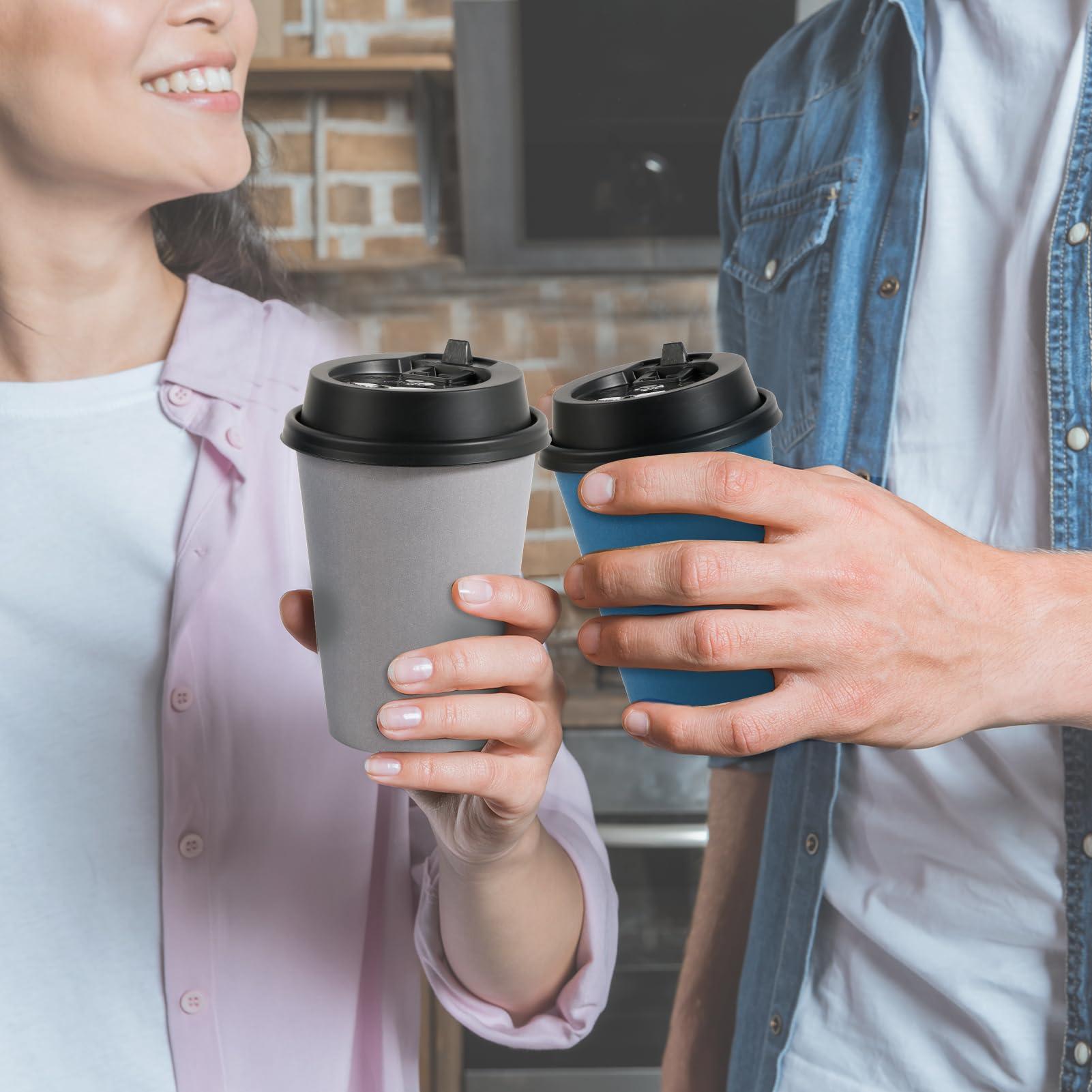 LITOPAK 100 Pack 12 oz Disposable Paper Coffee Cups with Lids for Coffee, Water, Juice, or Tea, Blue and Gray Hot Paper Cups for Home, Restaurant, Store, and Cafe - Image 6