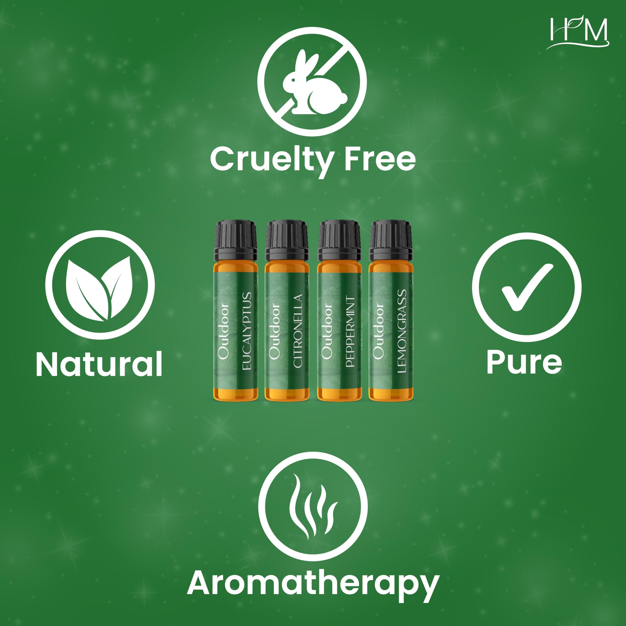 HM Outdoor Essential Oil Kit – 4 Pack | Gift Set | Lemongrass, Eucalyptus, Citronella, Peppermint | Refreshing Aromatherapy for Camping, Patio & Outdoor Use – 1.35 FL OZ Each - Image 5