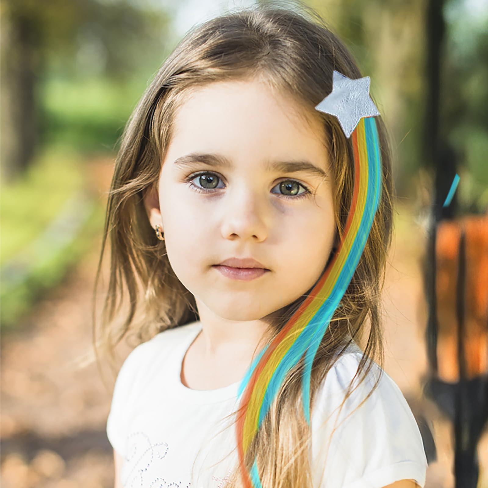 Little World Hair Clips for Girls, 6 Pcs Rainbow Hair Extensions, Unicorn Hair Clips for Girls Toddler Kids Ponytails, Hand-made Cute Glitter Hair Accessories - Image 9