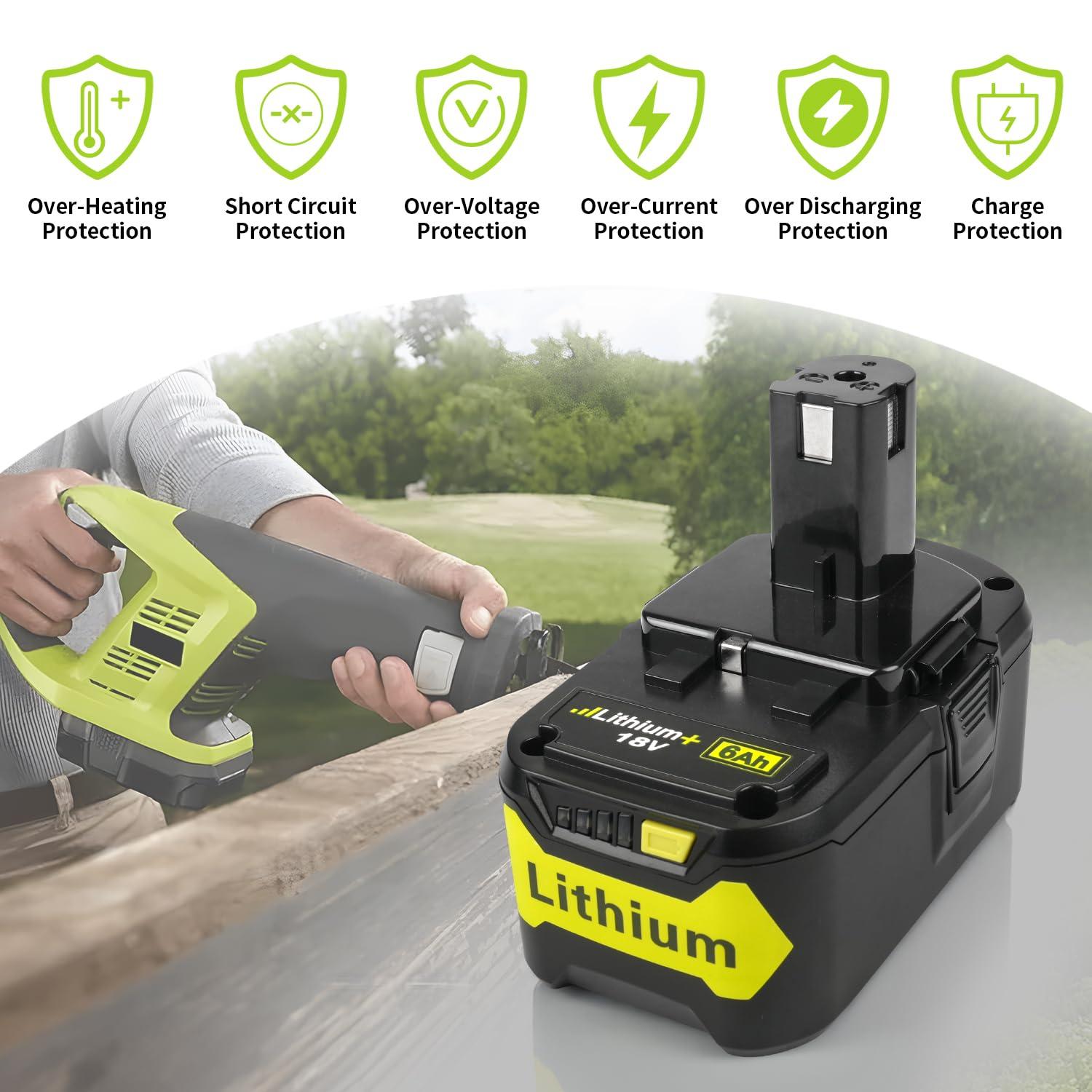 VIRSHX BATT Upgraded 2packs 6Ah 18V Replacement for Ryobi 18V Battery Compatible with Ryobi ONE+ P108 P102 P103 P104 P105 P107 P109 P122 Cordless Tool Batteries with Indicator - Image 4