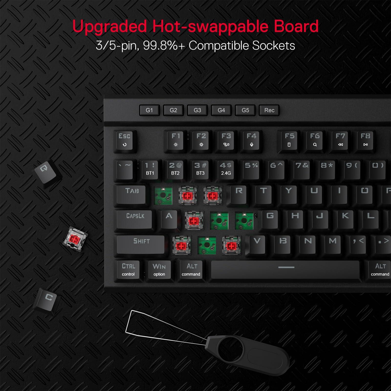 Redragon K580 PRO Wireless RGB Gaming Keyboard, 3-Modes 104 Keys Mechanical Keyboard w/Hot-Swap Socket, Dedicated Media Controls & Onboard Macro Recording, Linear Red Switch - Image 2