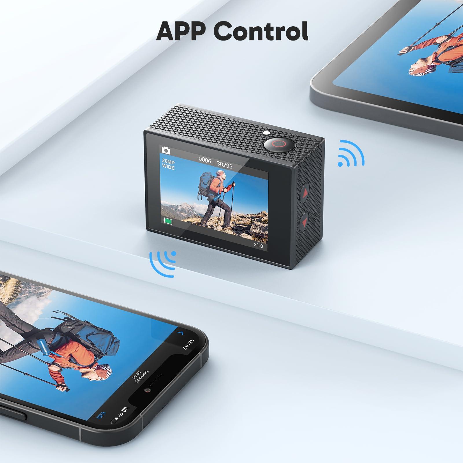AKASO EK7000 4K30FPS 20MP WiFi Action Camera with EIS Ultra HD 131FT Waterproof Underwater Camera Remote Control 4X Zoom Support External Microphone Black - Image 8