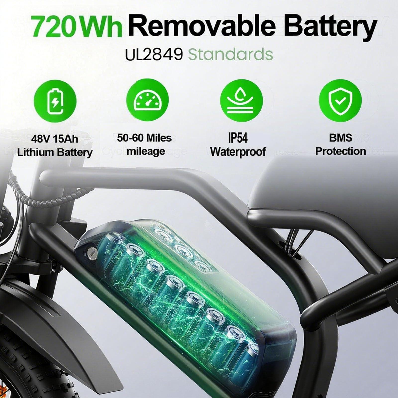 Electric Bike for Adults – Peak 750 Motor 65Nm Torque, 48V 15Ah Removable Battery, Color Display, 3 Riding Modes, Lightweight Ebike 264 lbs Load, Full Suspension Electric Bicycle - Image 3