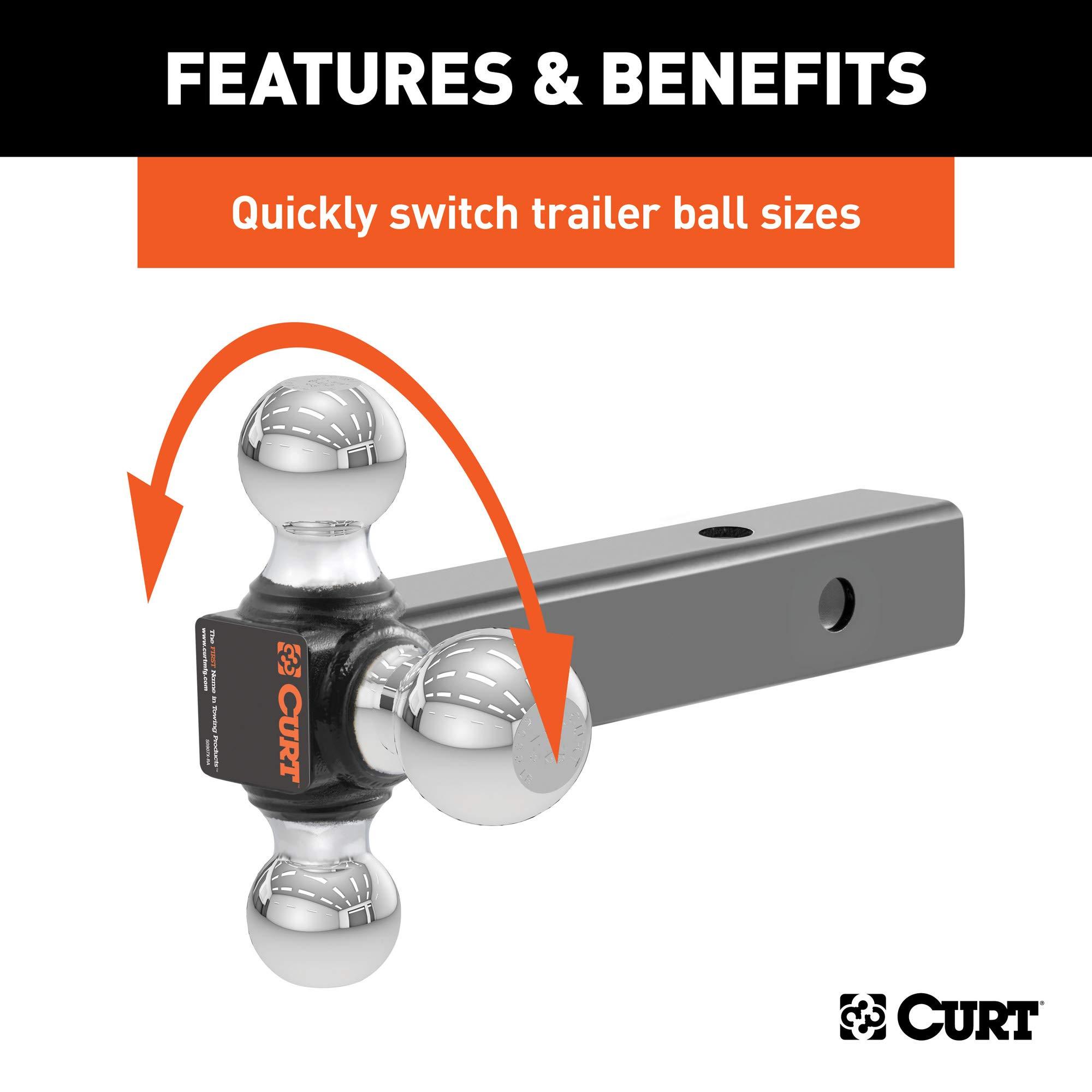 CURT 45001 Multi-Ball Trailer Hitch Ball Mount, 1-7/8, 2, 2-5/16-Inch Balls, Fits 2-Inch Receiver, 10,000 lbs - Image 4