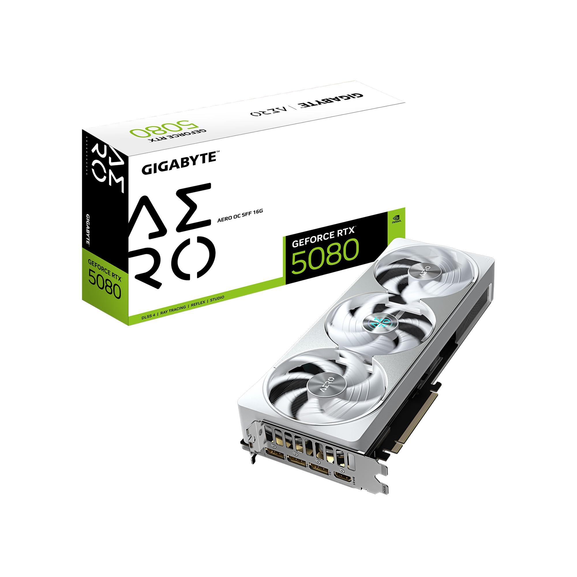 GIGABYTE GeForce RTX 5080 AERO OC SFF 16G Graphics Card, WINDFORCE Cooling System, 16GB 256-bit GDDR7, GV-N5080AERO OC-16GD Video Card
