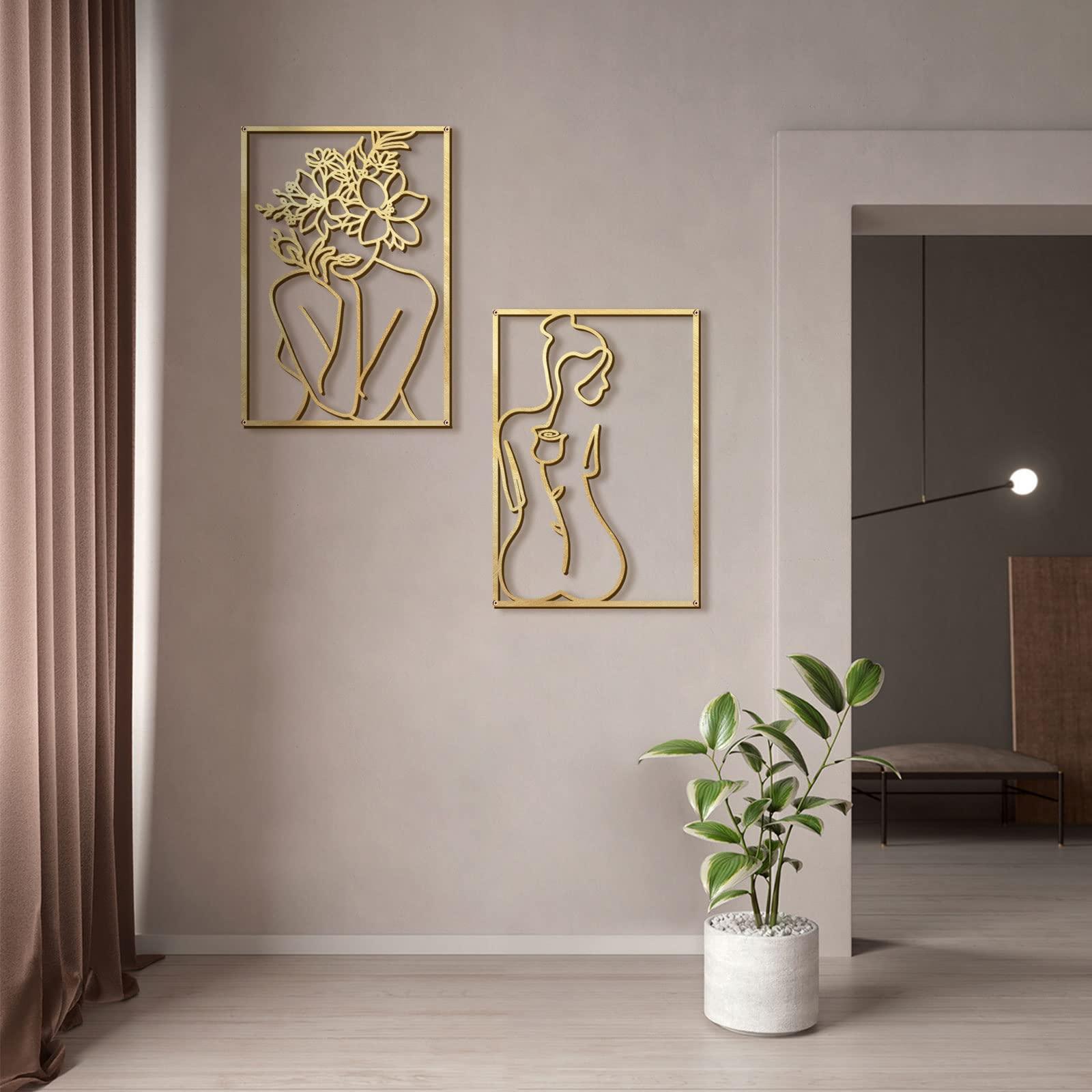 Glamativity 4 Pack Gold Wall Art Décor, Minimalist Décor Single Line Art Wall Décor, Real Metal Wall Art, Woman's Body Shape Abstract Wall Art (Gold Classic Style, M Size 17 x 11.8'') - Image 7